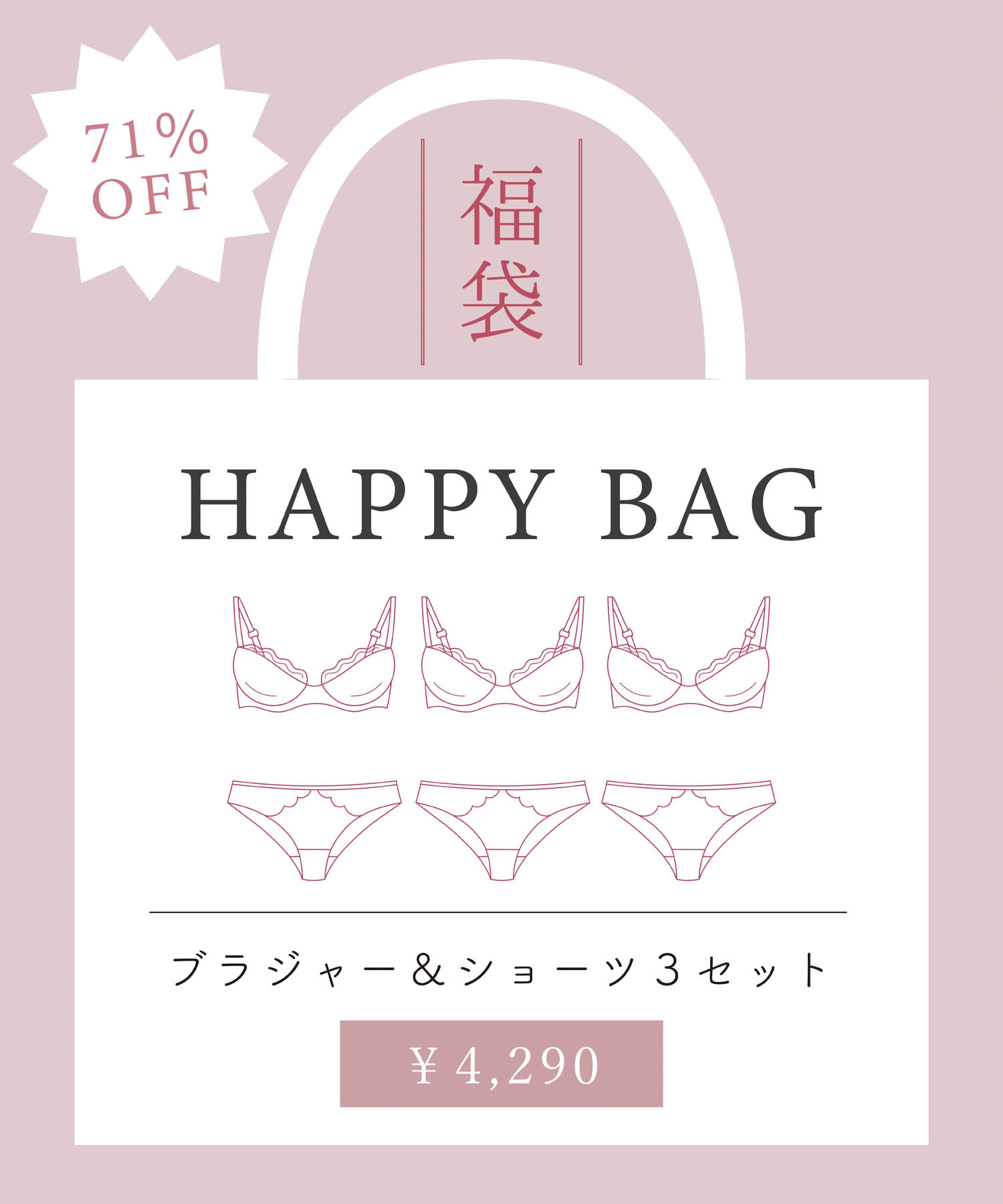 ブラジャーショーツ上下3セット福袋【会員価格¥4290!!】