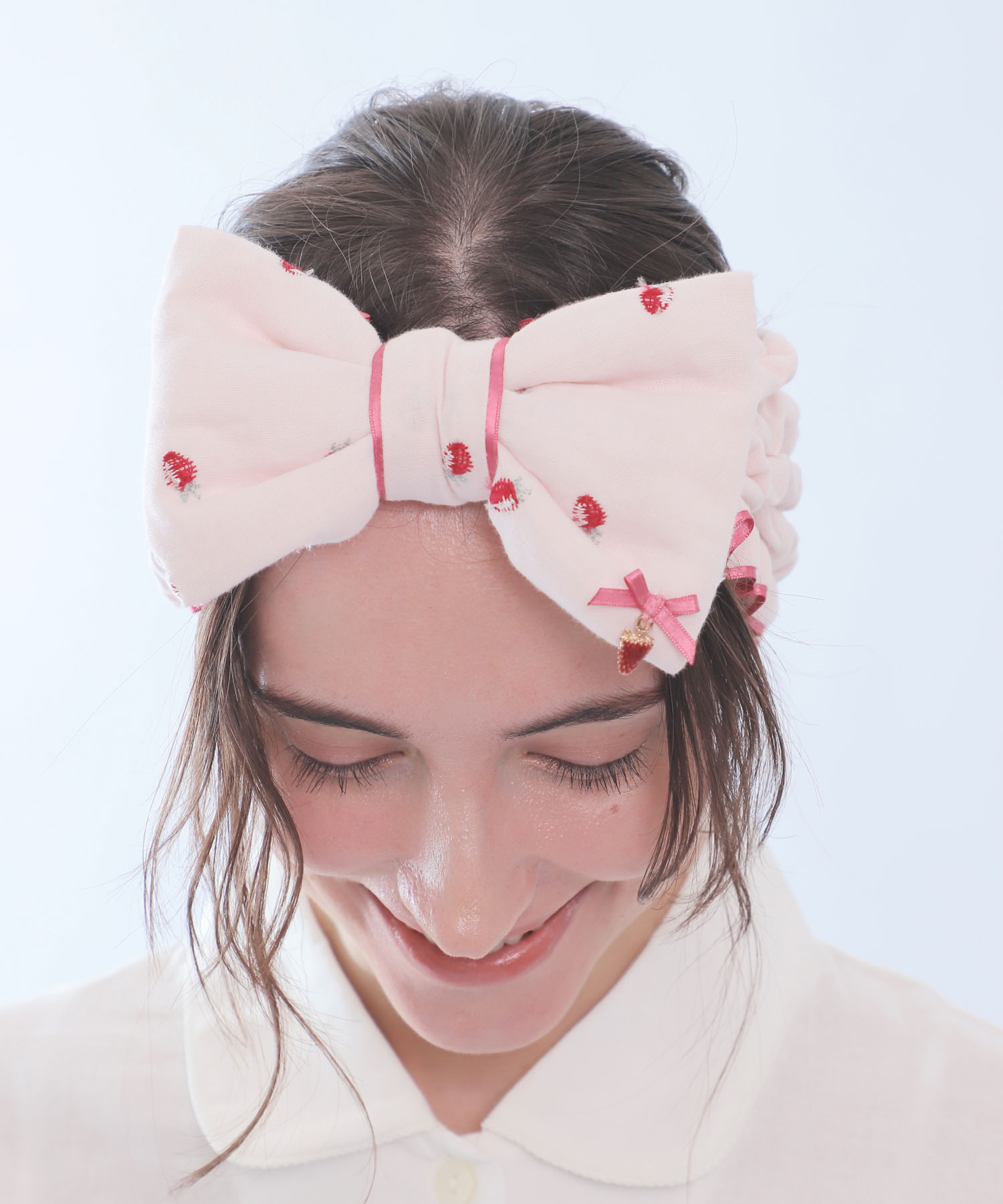 ダブルガーゼいちごエンブロイダリーヘアバンド