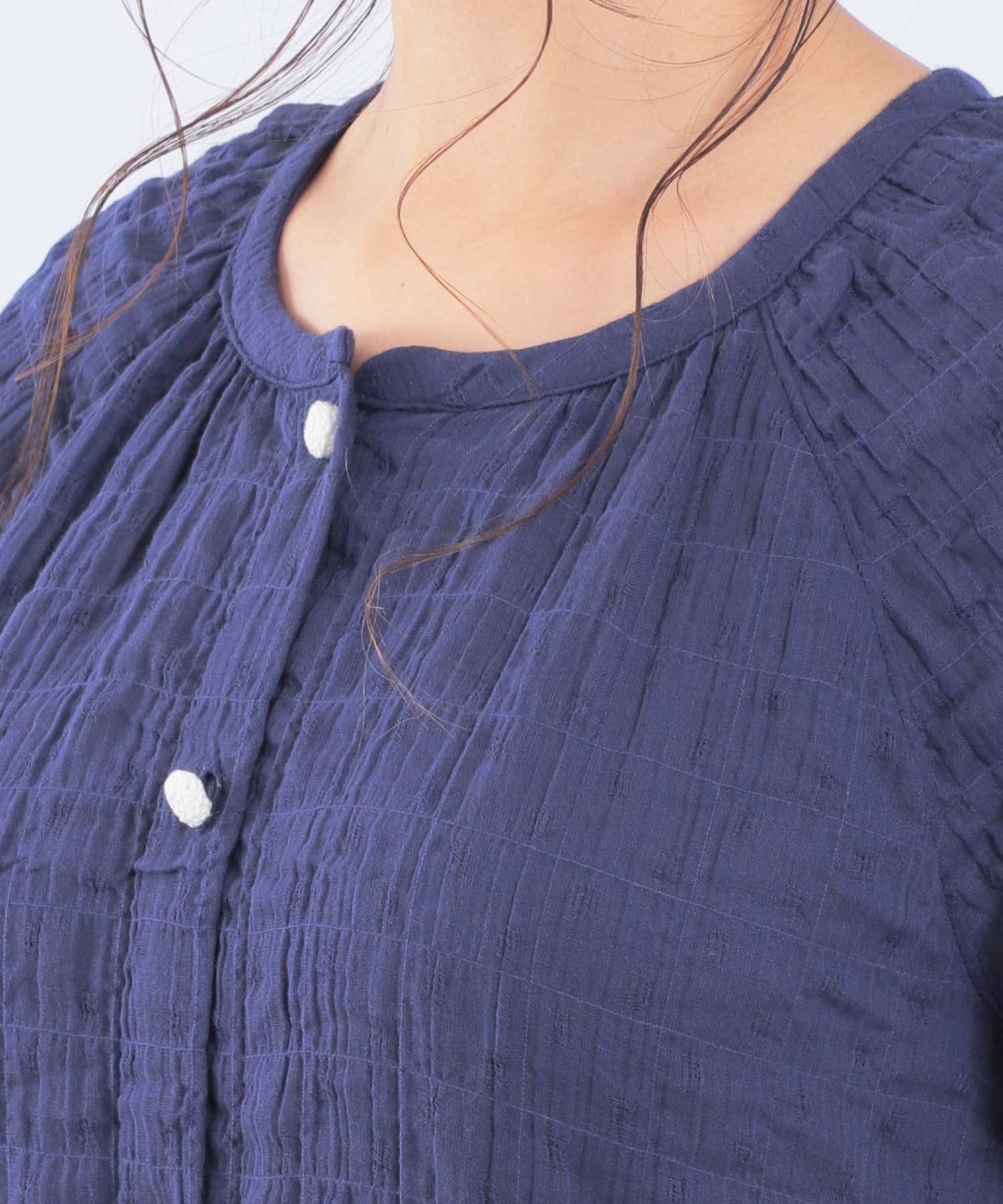 シャーリングガーゼ表面ジャガードワンピース_パジャマ&ルームウェア-ワンピース・ネグリジェ_ネイビー_3