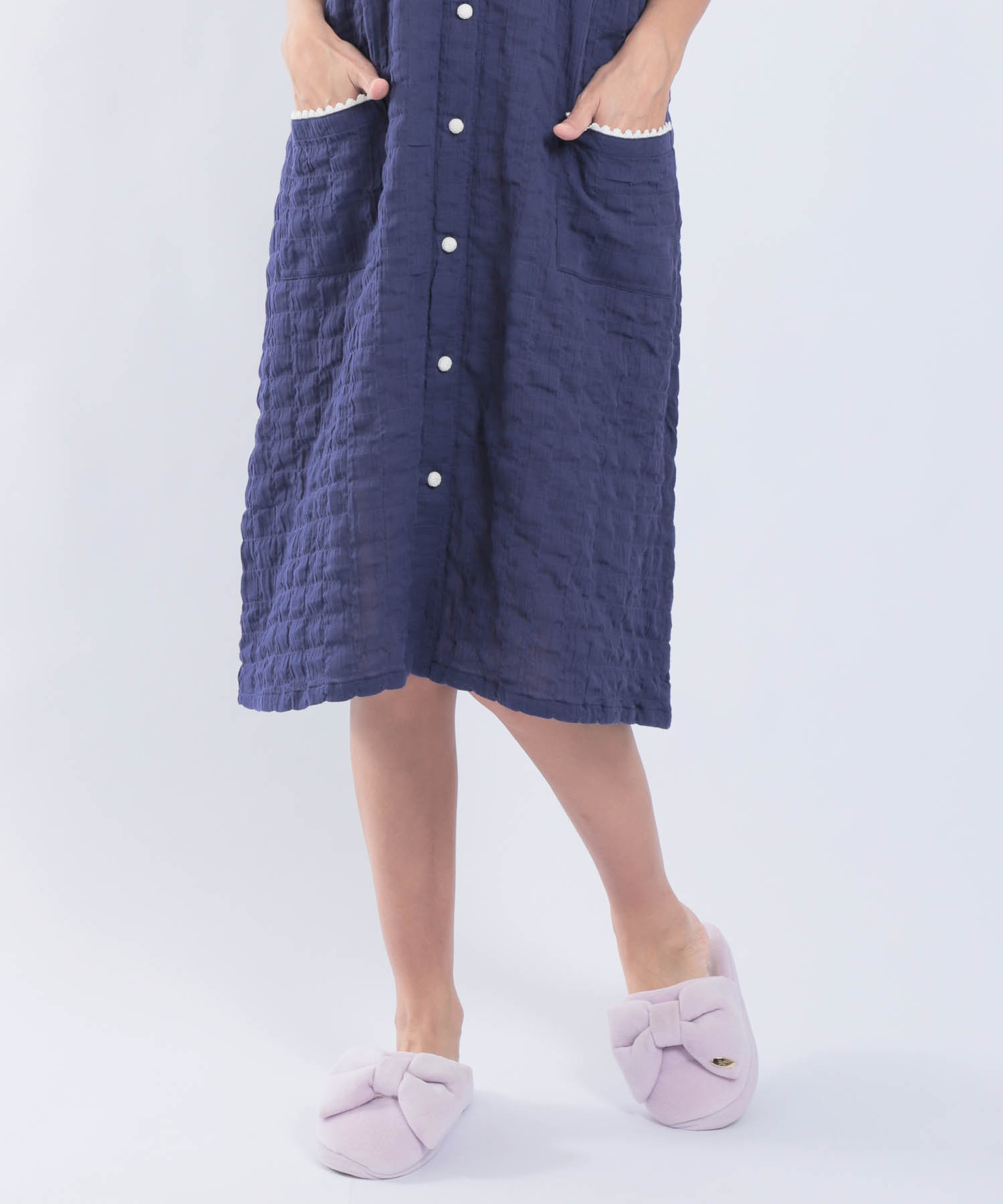 シャーリングガーゼ表面ジャガードワンピース_パジャマ&ルームウェア-ワンピース・ネグリジェ_ネイビー_6