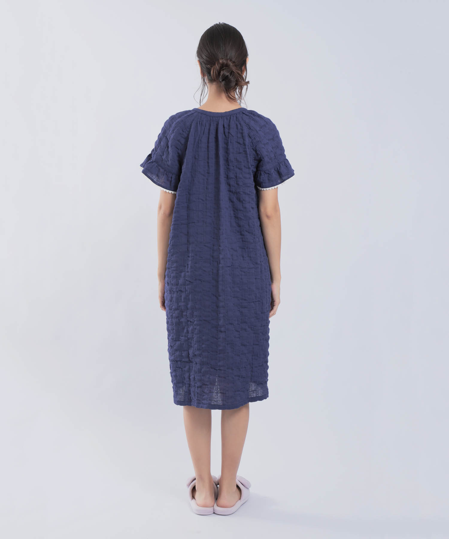 シャーリングガーゼ表面ジャガードワンピース_パジャマ&ルームウェア-ワンピース・ネグリジェ_ネイビー_7