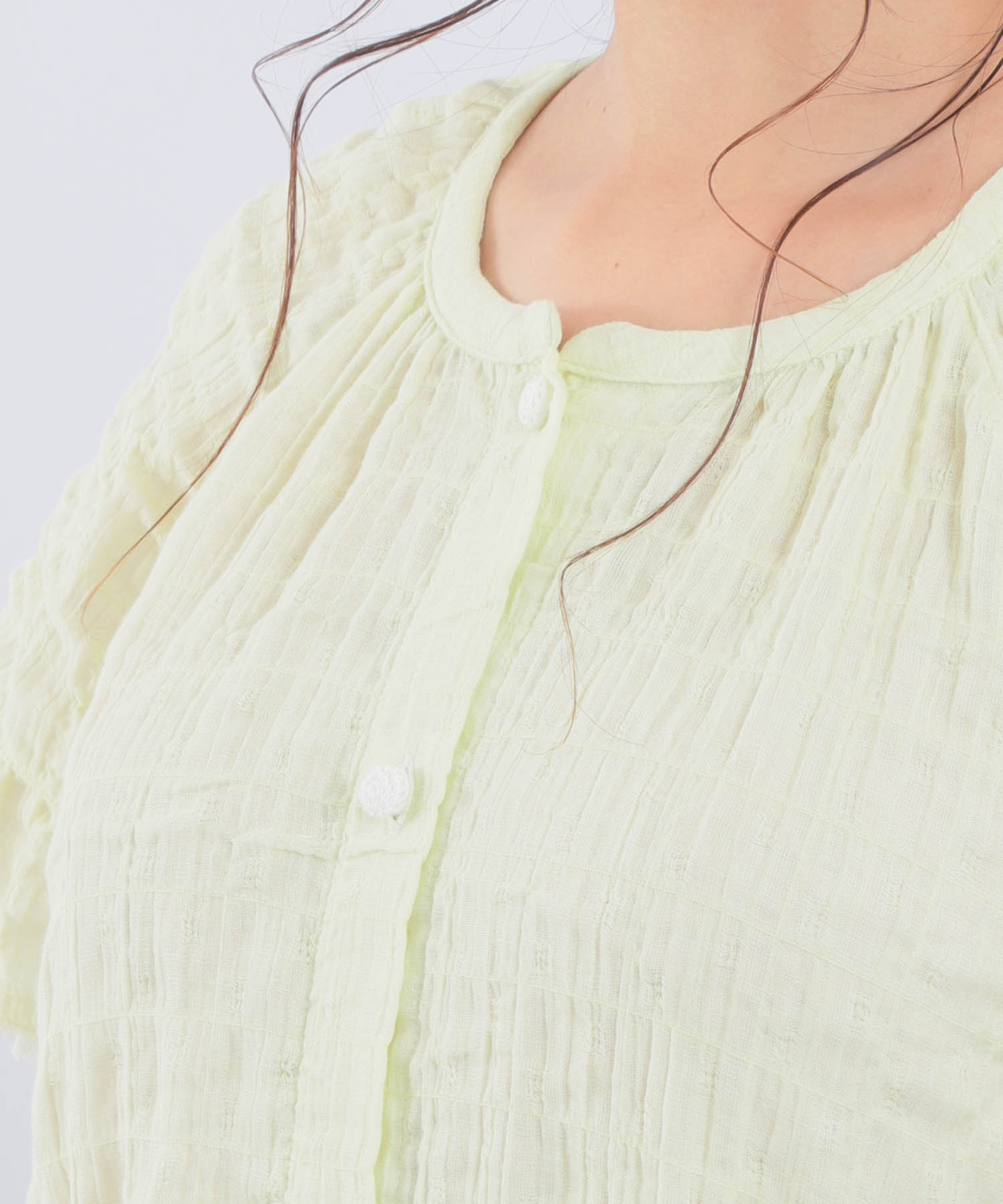 シャーリングガーゼ表面ジャガードワンピース_パジャマ&ルームウェア-ワンピース・ネグリジェ_グリーン_4