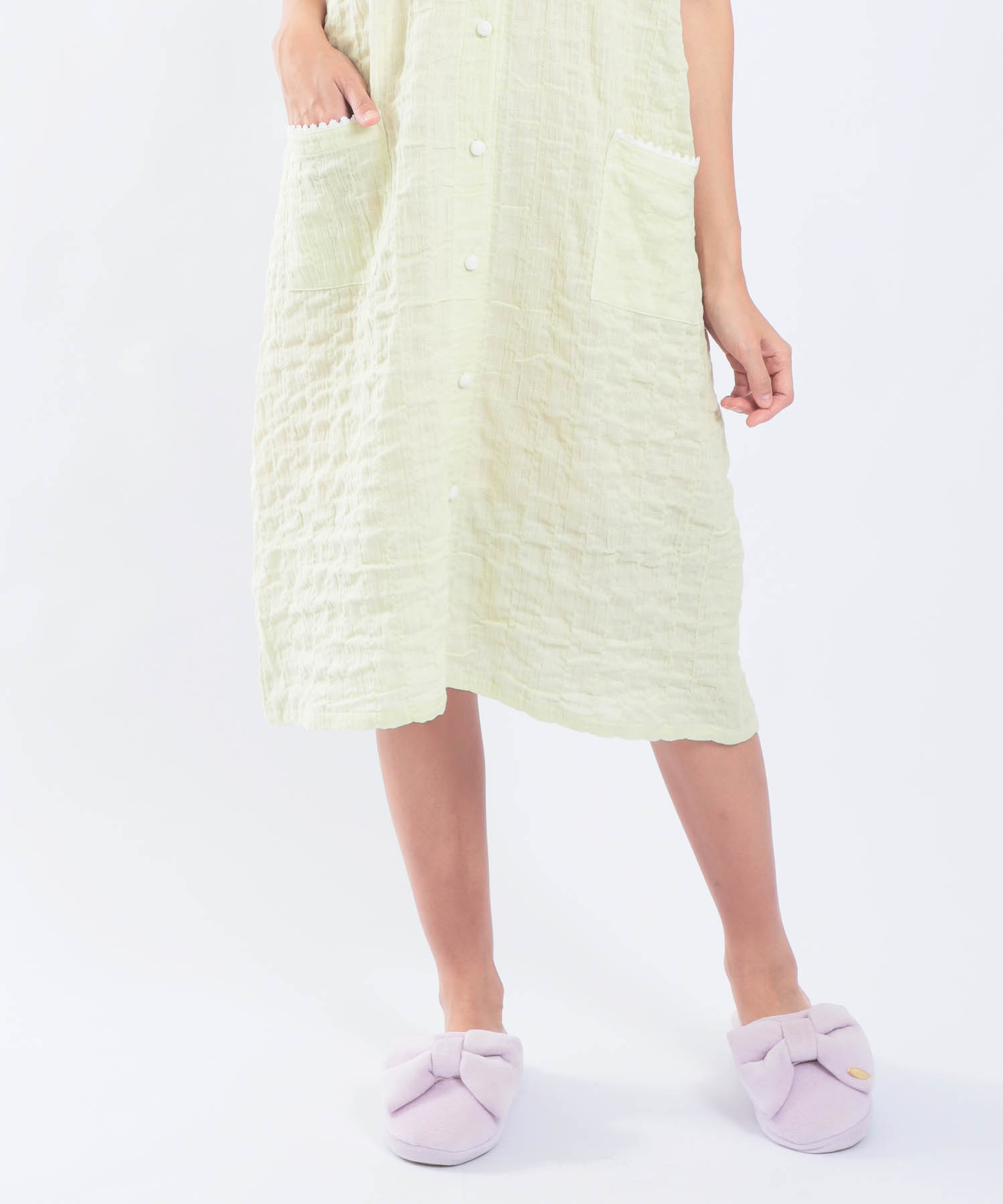 シャーリングガーゼ表面ジャガードワンピース_パジャマ&ルームウェア-ワンピース・ネグリジェ_グリーン_7