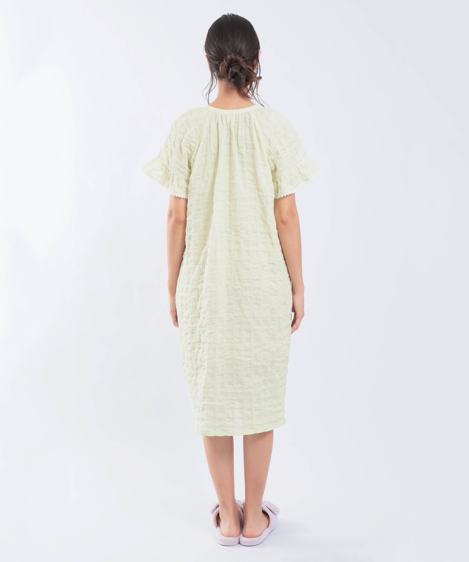 シャーリングガーゼ表面ジャガードワンピース_パジャマ&ルームウェア-ワンピース・ネグリジェ_グリーン_8