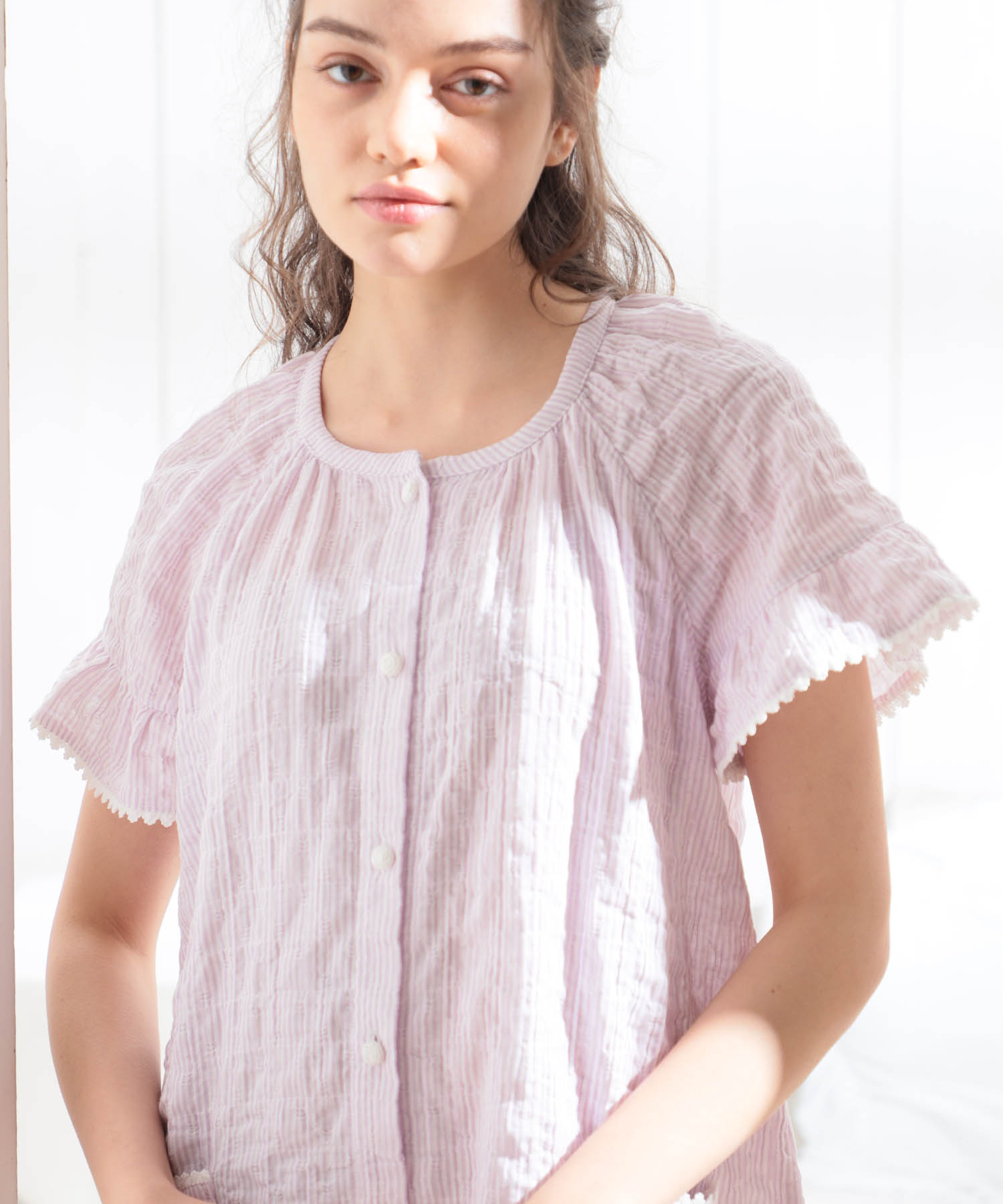 シャーリングガーゼ表面ジャガードワンピース_パジャマ&ルームウェア-ワンピース・ネグリジェ_パープル_4