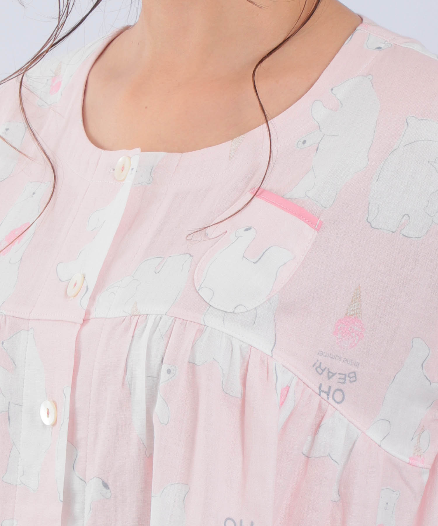 ダブルガーゼ食いしん坊ベアワンピース_パジャマ&ルームウェア-ワンピース・ネグリジェ_ピンク_2