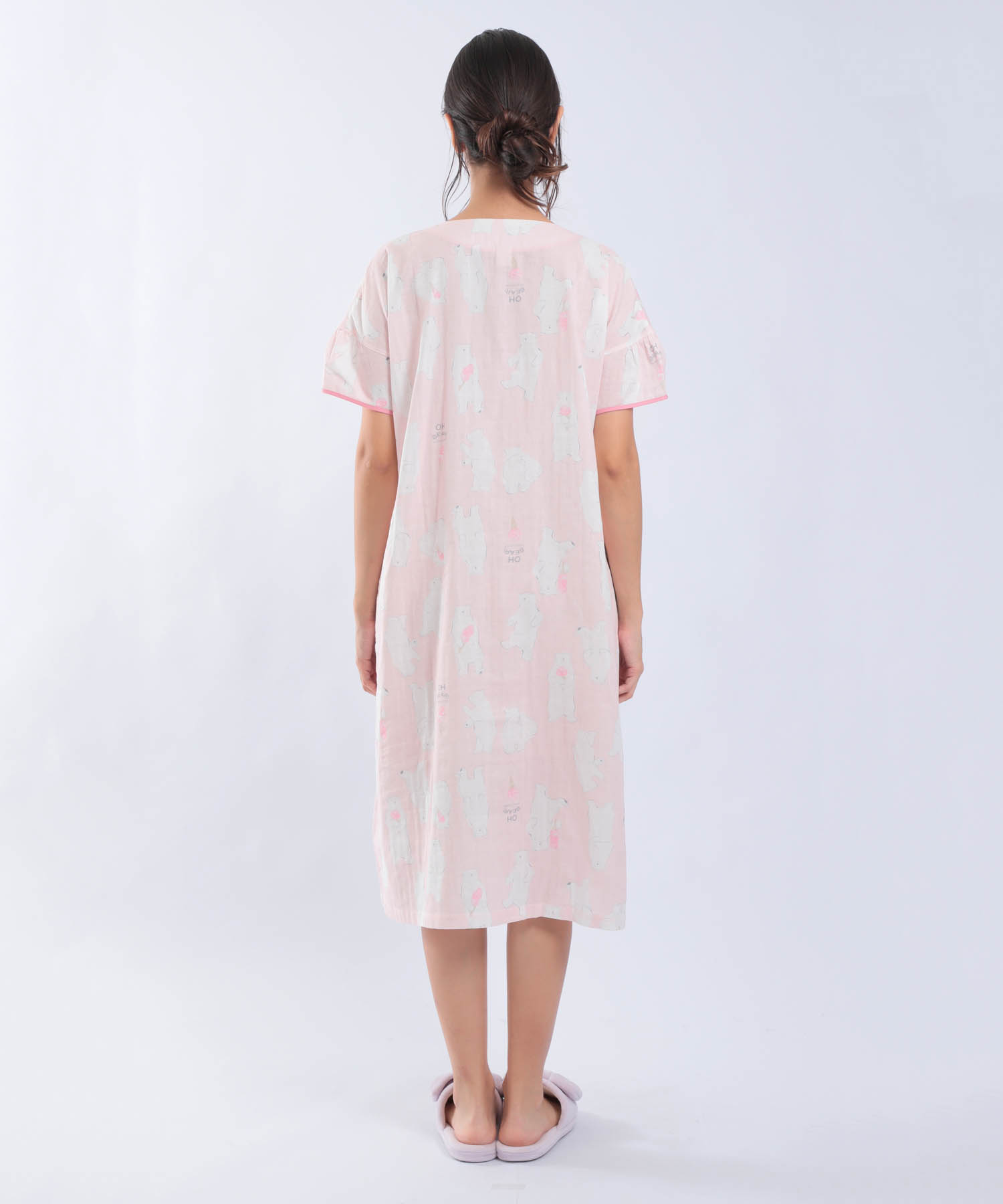 ダブルガーゼ食いしん坊ベアワンピース_パジャマ&ルームウェア-ワンピース・ネグリジェ_ピンク_6