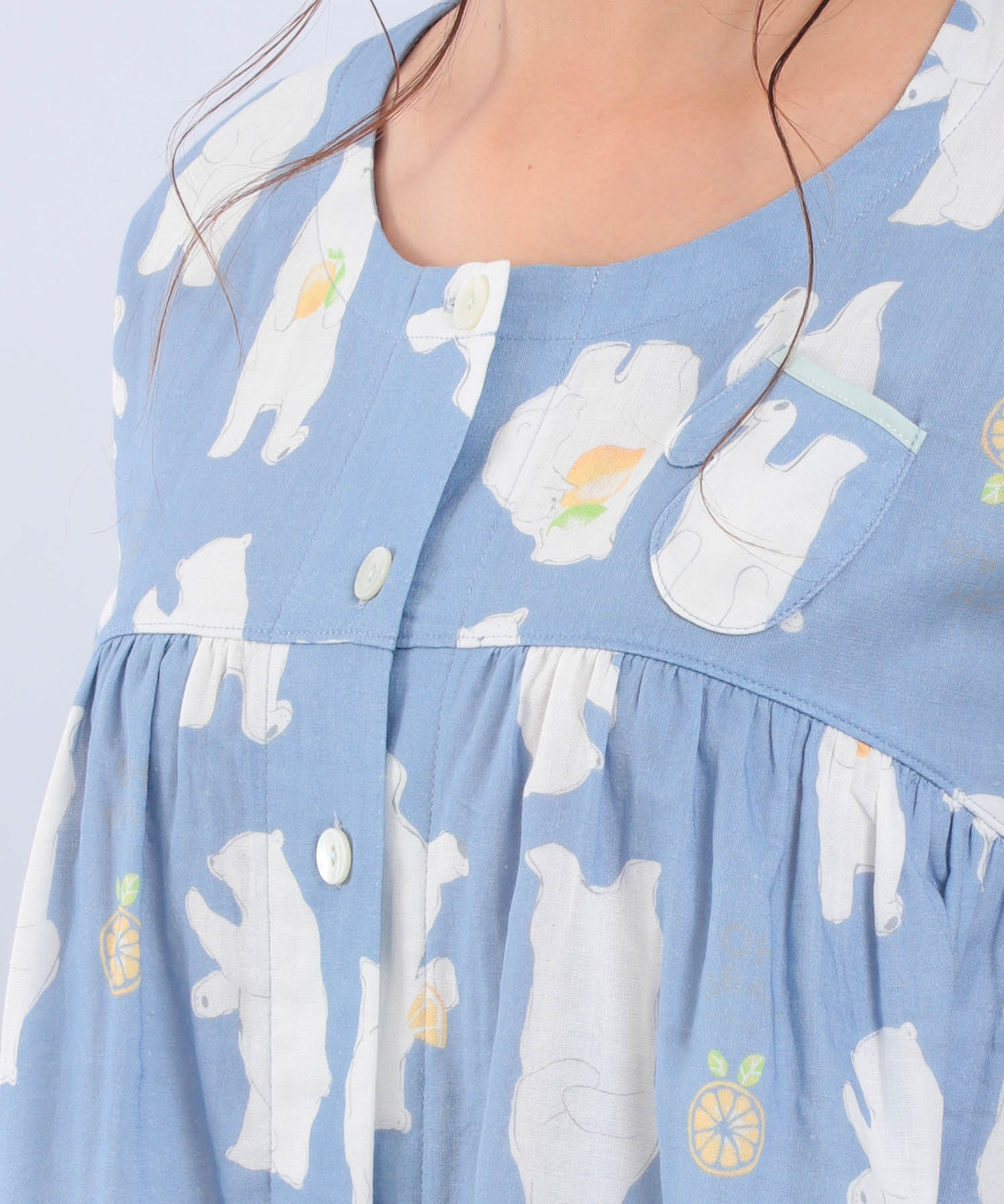 ダブルガーゼ食いしん坊ベアワンピース_パジャマ&ルームウェア-ワンピース・ネグリジェ_ネイビー_2