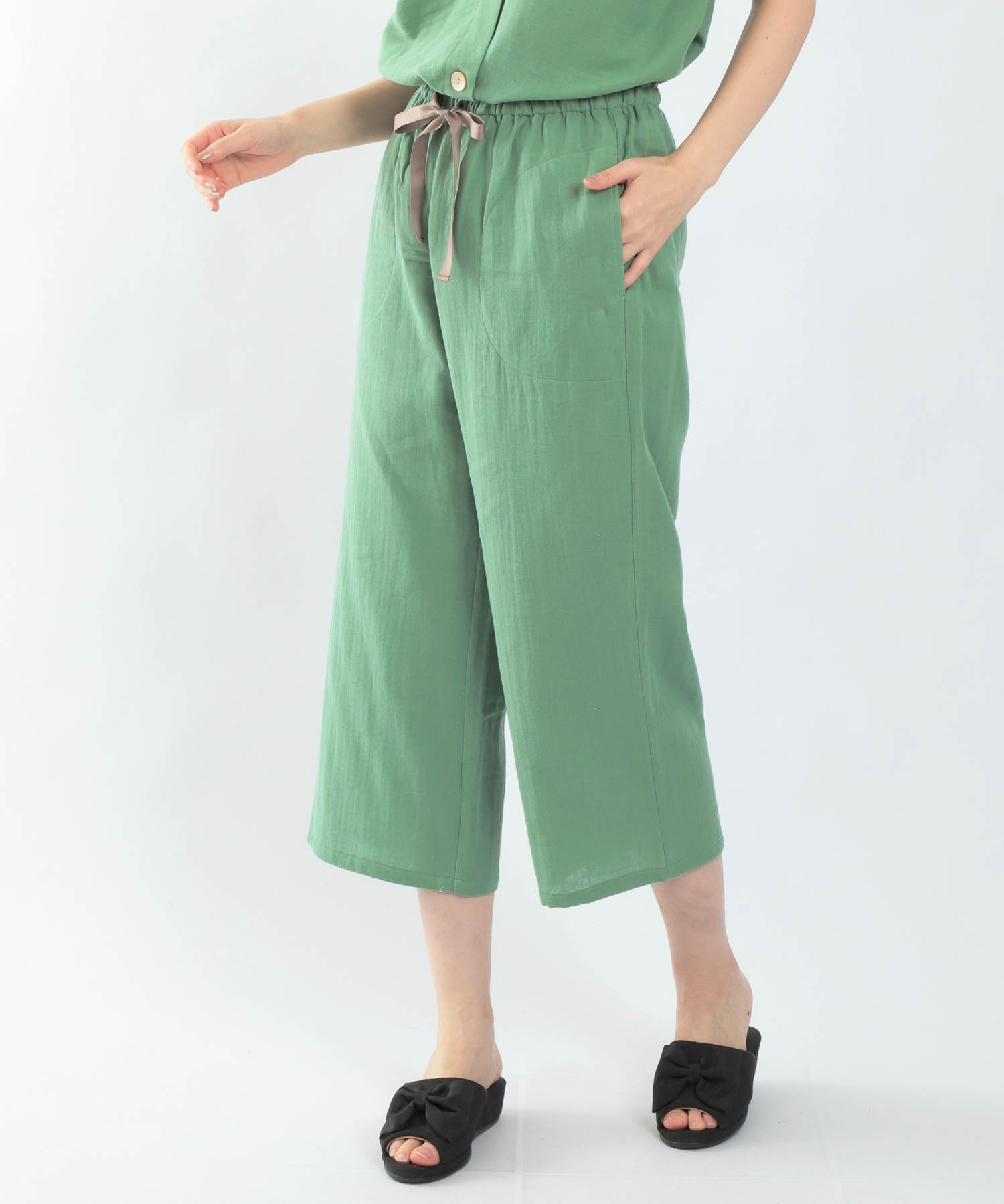 ダブルガーゼ刺繍セットアップ_パジャマ&ルームウェア-セットアップ_グリーン_6