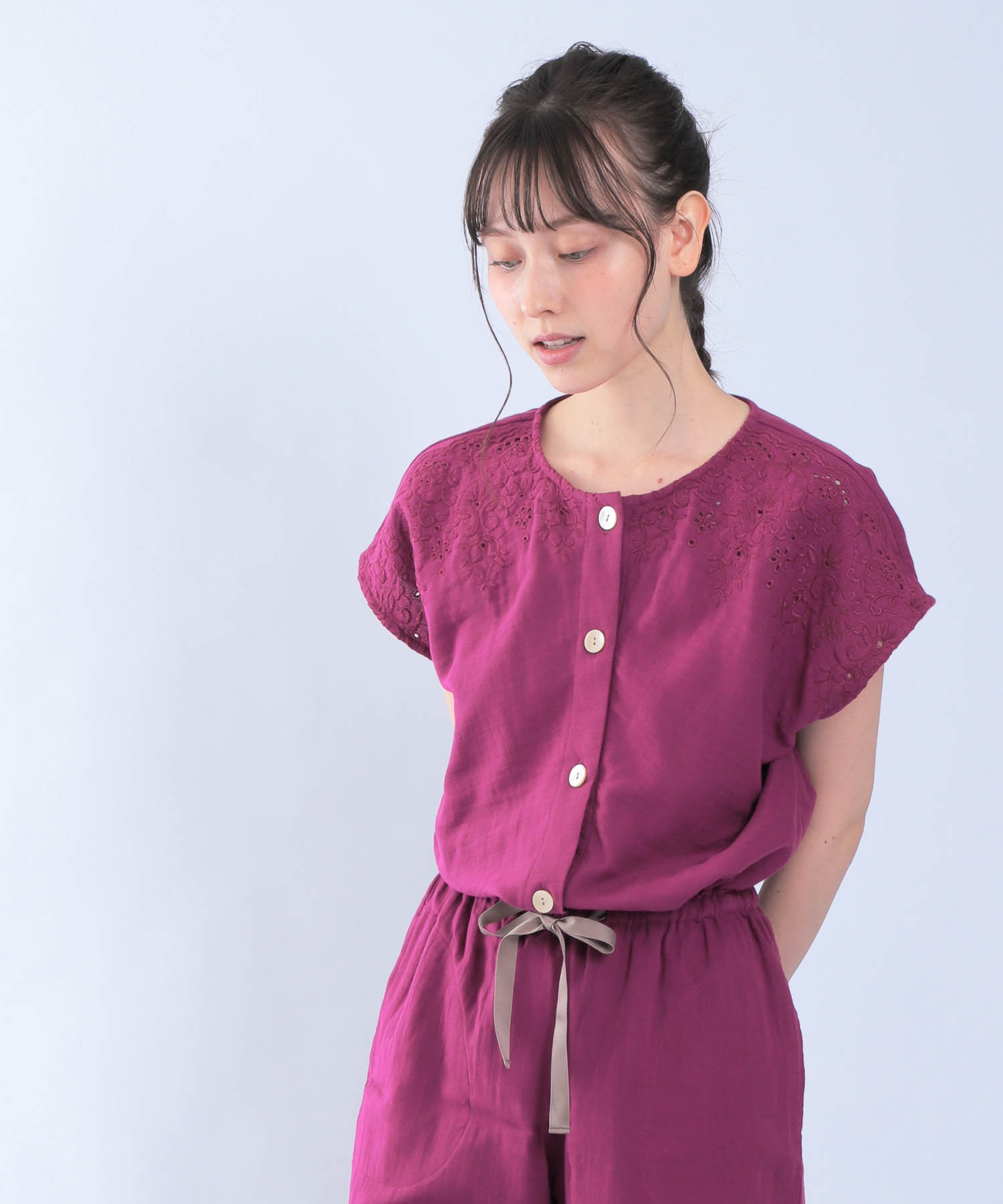 ダブルガーゼ刺繍セットアップ_パジャマ&ルームウェア-セットアップ_パープル_2