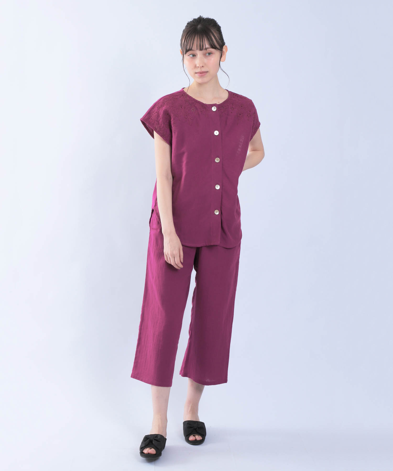 ダブルガーゼ刺繍セットアップ_パジャマ&ルームウェア-セットアップ_パープル_3
