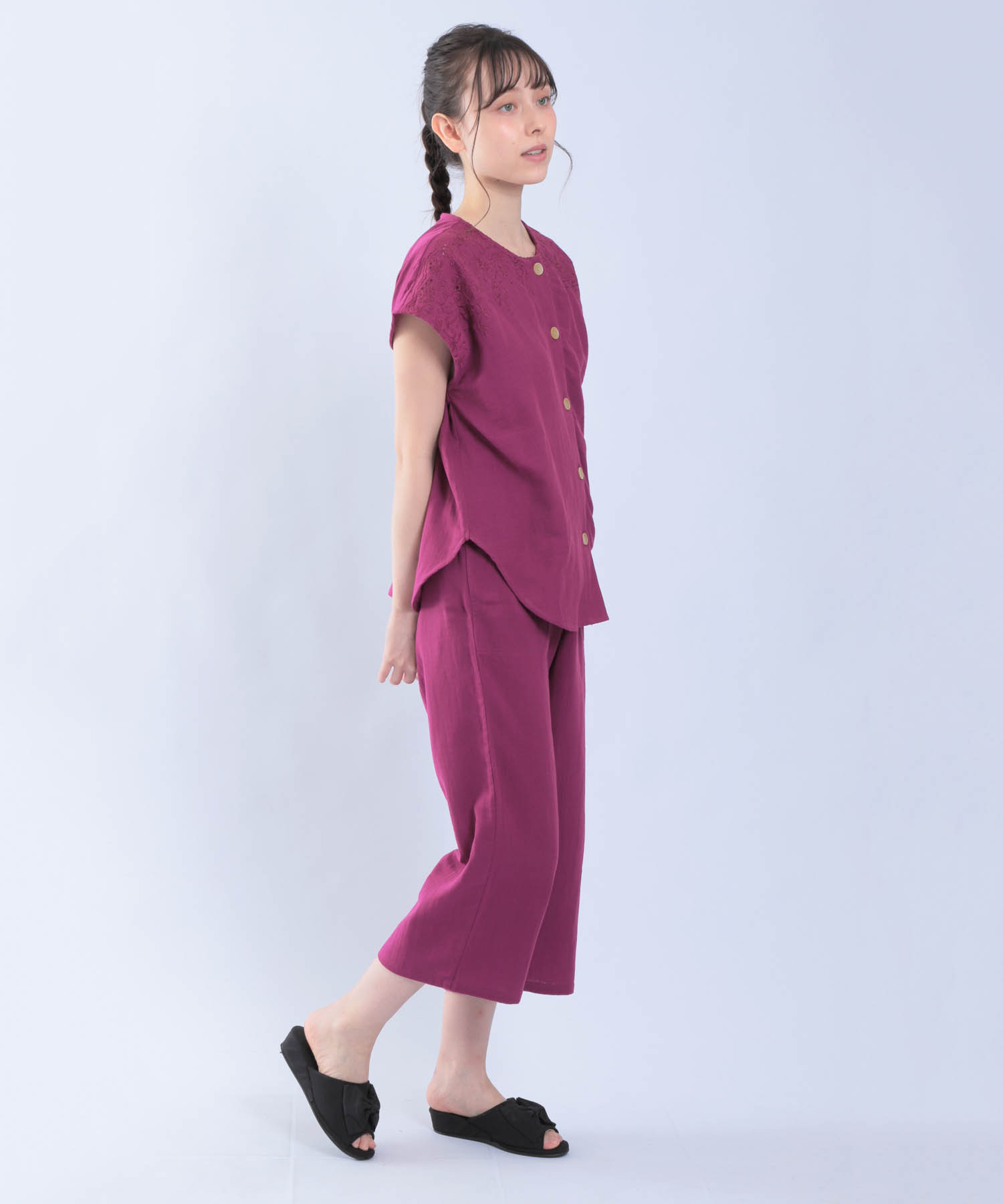 ダブルガーゼ刺繍セットアップ_パジャマ&ルームウェア-セットアップ_パープル_4
