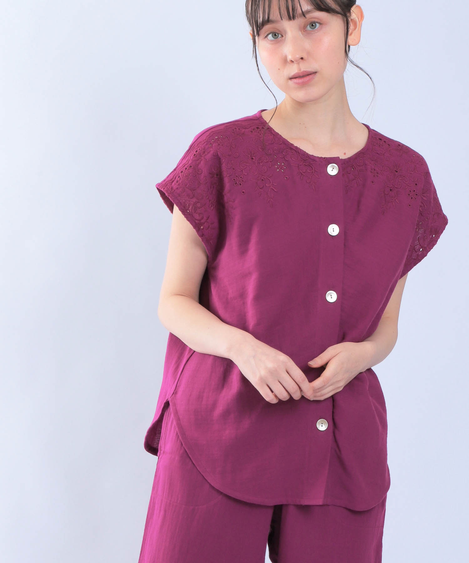 ダブルガーゼ刺繍セットアップ_パジャマ&ルームウェア-セットアップ_パープル_5