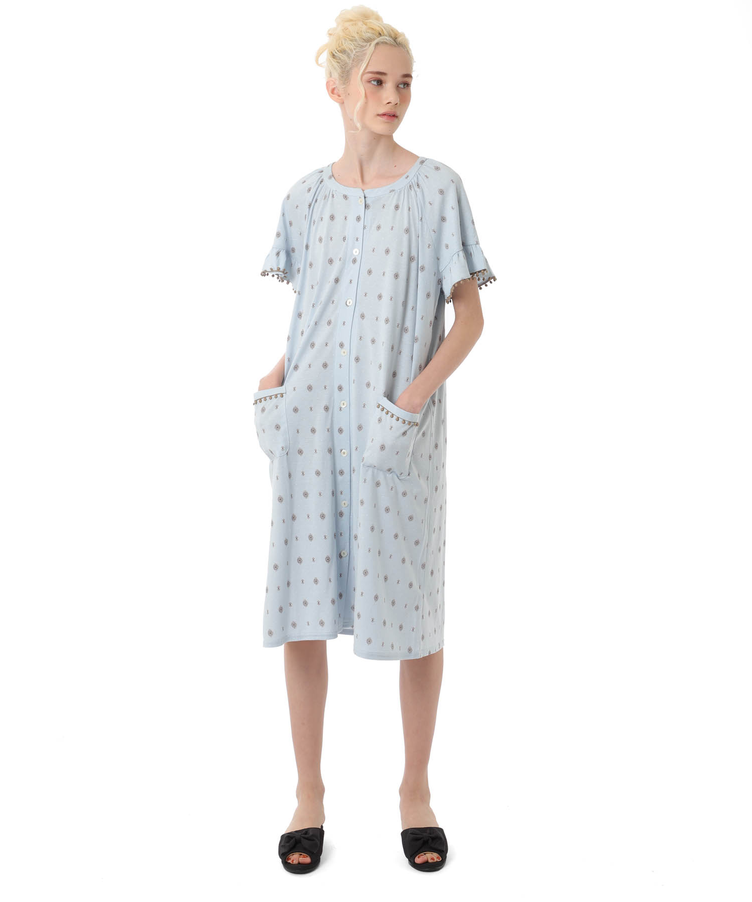 綿テンセル プティークレストルーミー_パジャマ&ルームウェア-ワンピース・ネグリジェ_ブルー_1