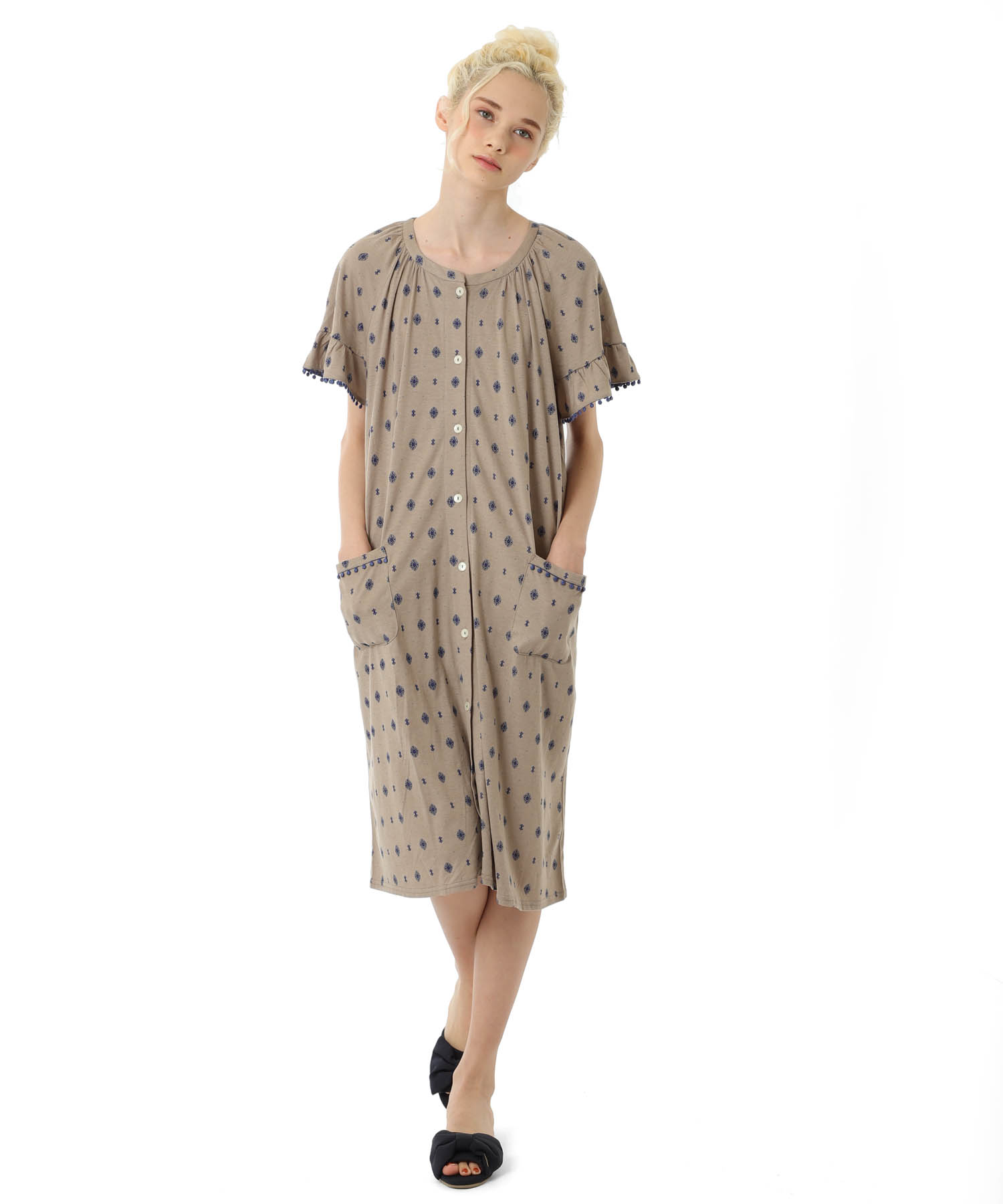 綿テンセル プティークレストルーミー_パジャマ&ルームウェア-ワンピース・ネグリジェ_ブラウン_0