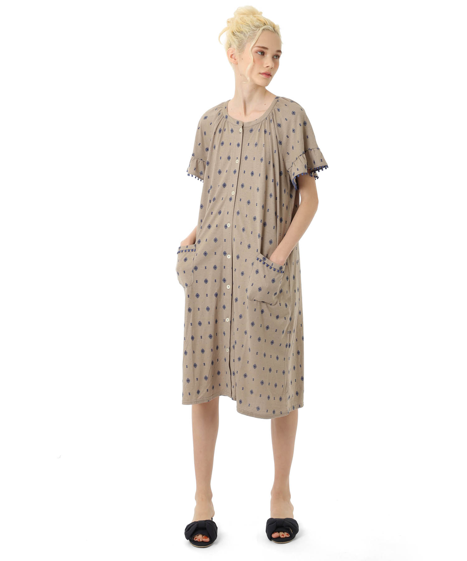 綿テンセル プティークレストルーミー_パジャマ&ルームウェア-ワンピース・ネグリジェ_ブラウン_1