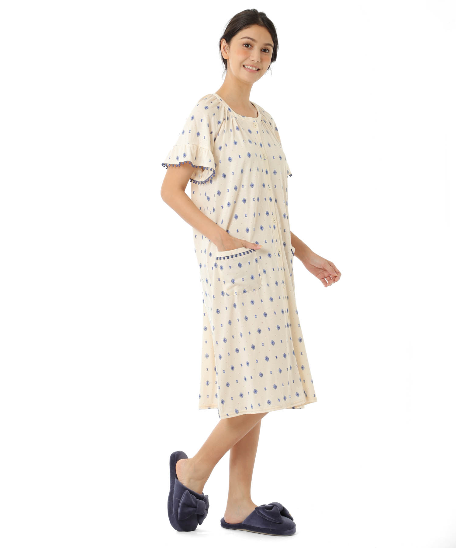 綿テンセル プティークレストルーミー_パジャマ&ルームウェア-ワンピース・ネグリジェ_ホワイト_1