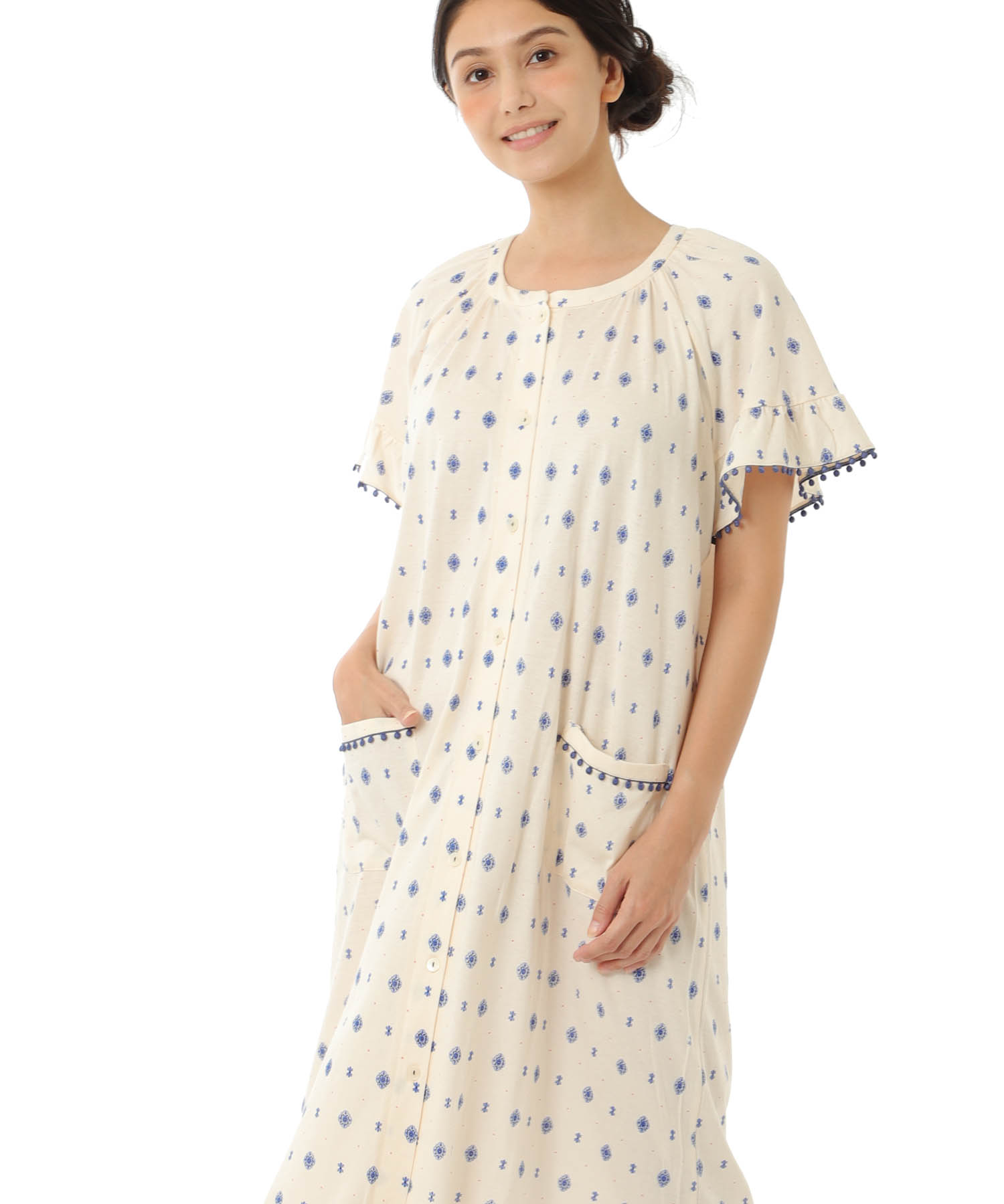 綿テンセル プティークレストルーミー_パジャマ&ルームウェア-ワンピース・ネグリジェ_ホワイト_2