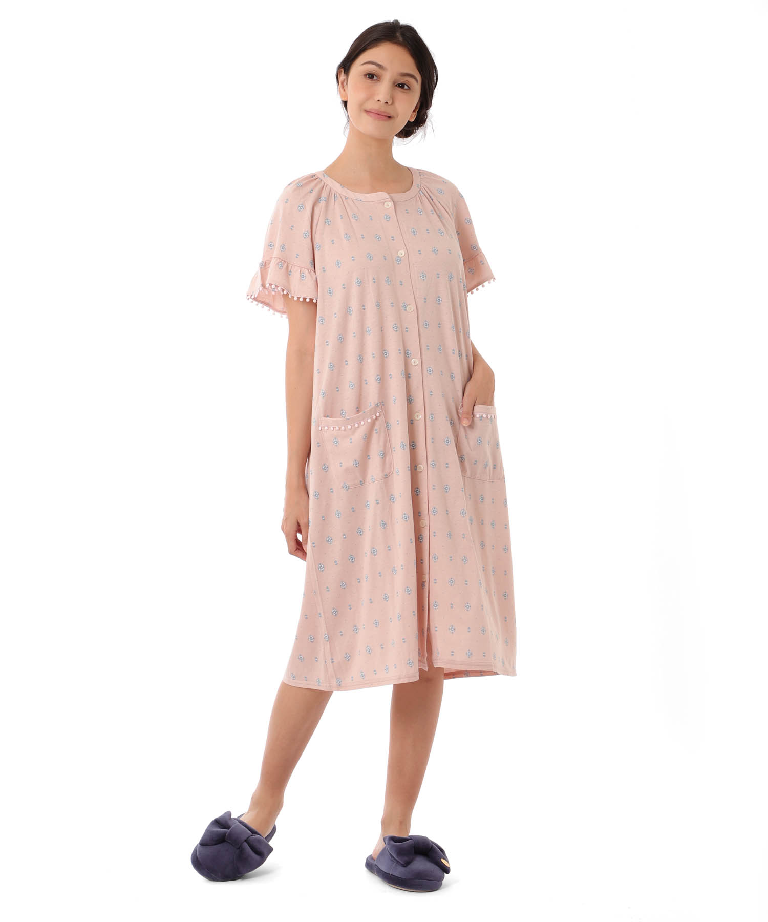 綿テンセル プティークレストルーミー_パジャマ&ルームウェア-ワンピース・ネグリジェ_ピンク_1