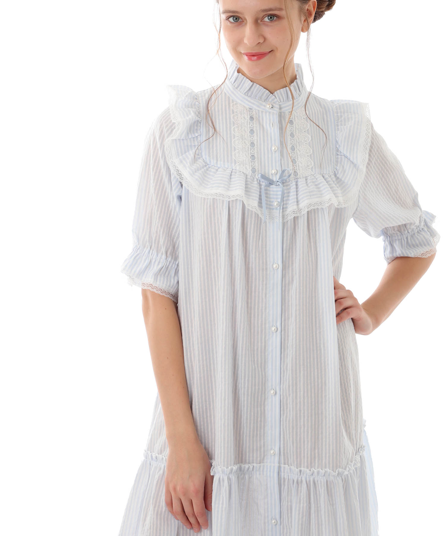 サッカーストライプフェミナムワンピース_パジャマ&ルームウェア-ワンピース・ネグリジェ_ブルー_2