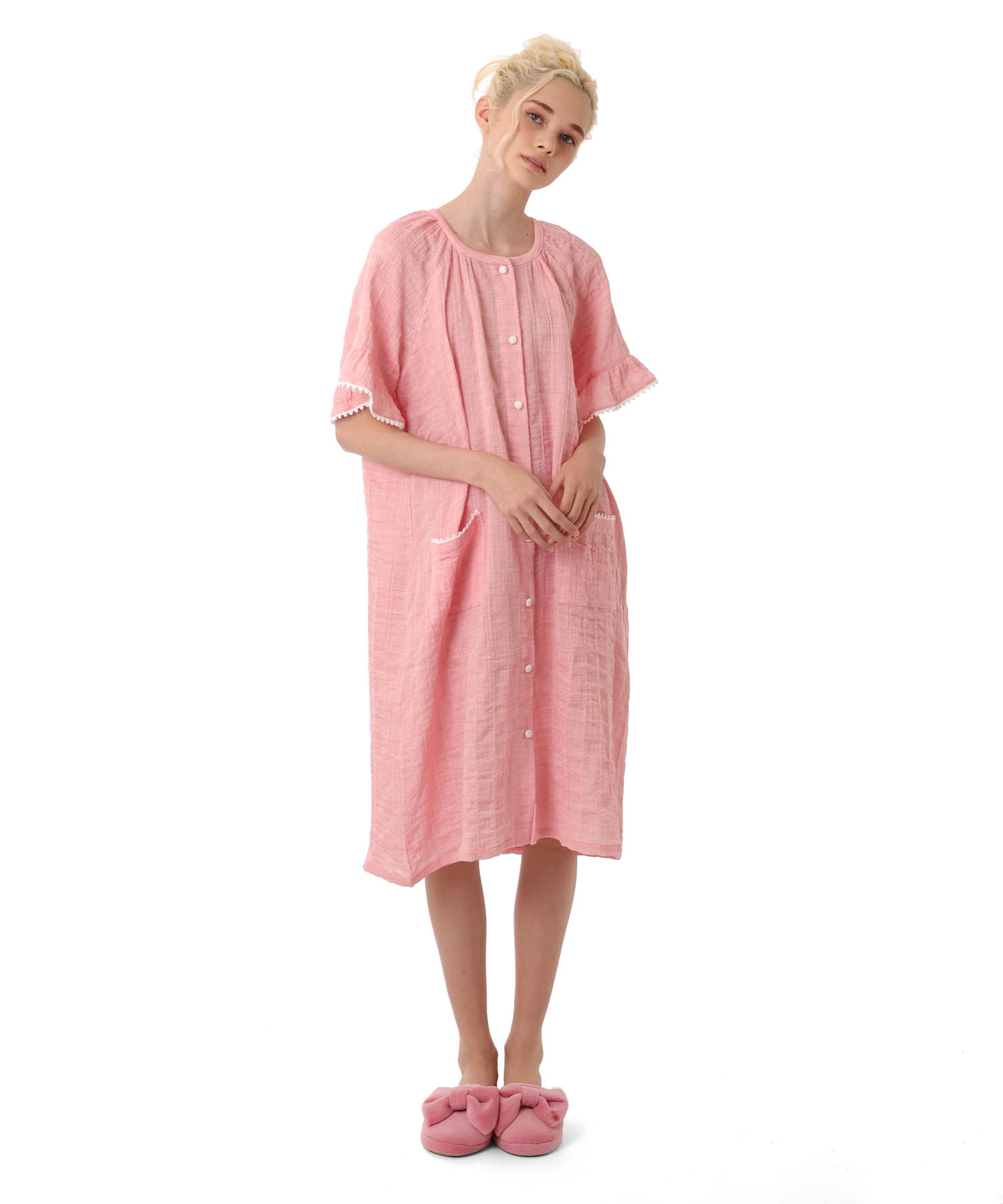 シャーリングガーゼ表ジャカードワンピース_パジャマ&ルームウェア-ワンピース・ネグリジェ_ピンク_0