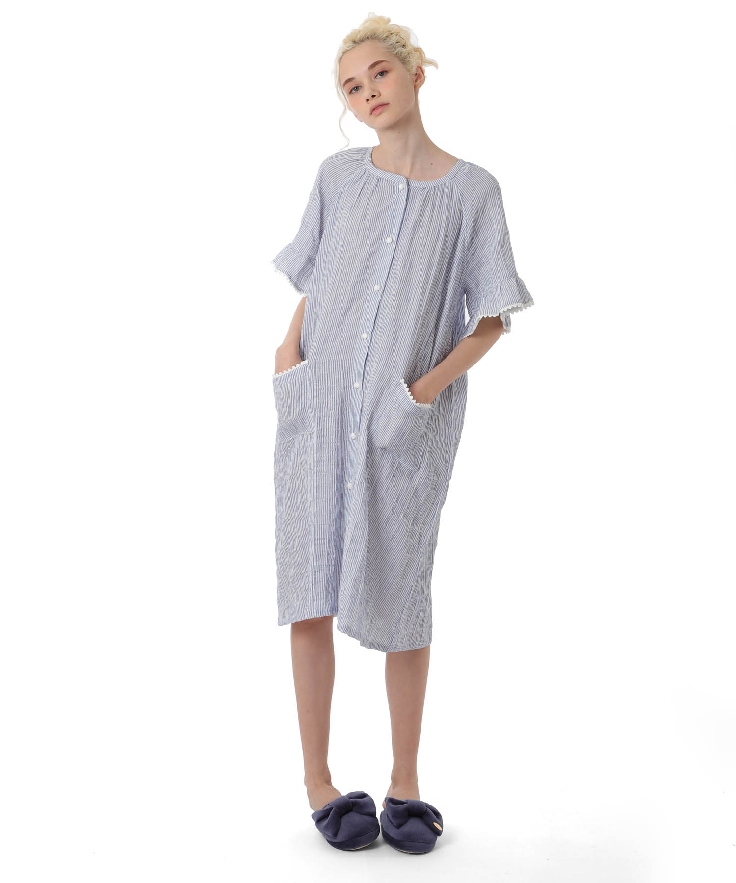 シャーリングガーゼ表ジャカードワンピース_パジャマ&ルームウェア-ワンピース・ネグリジェ_ブルー_0