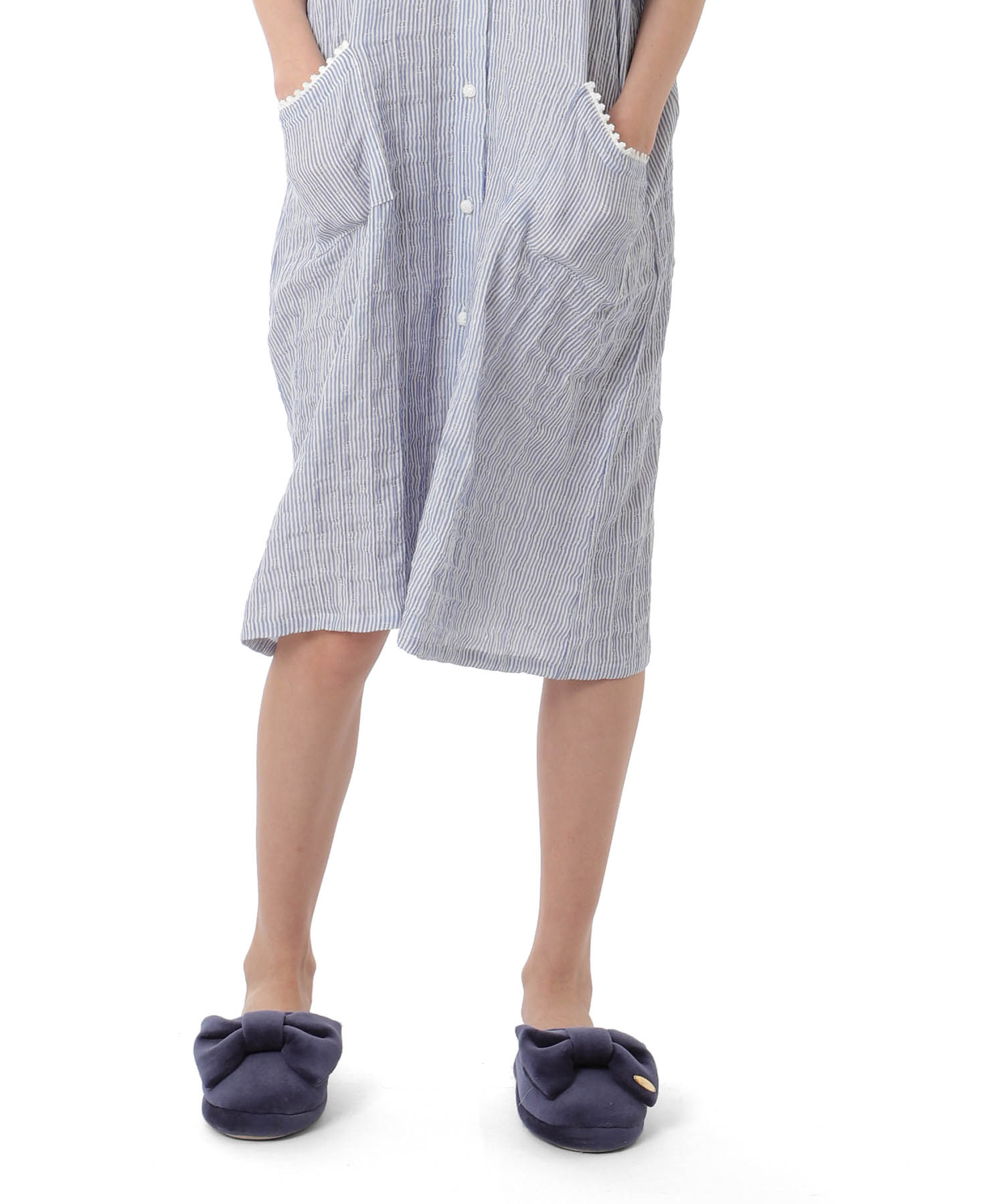 シャーリングガーゼ表ジャカードワンピース_パジャマ&ルームウェア-ワンピース・ネグリジェ_ブルー_5