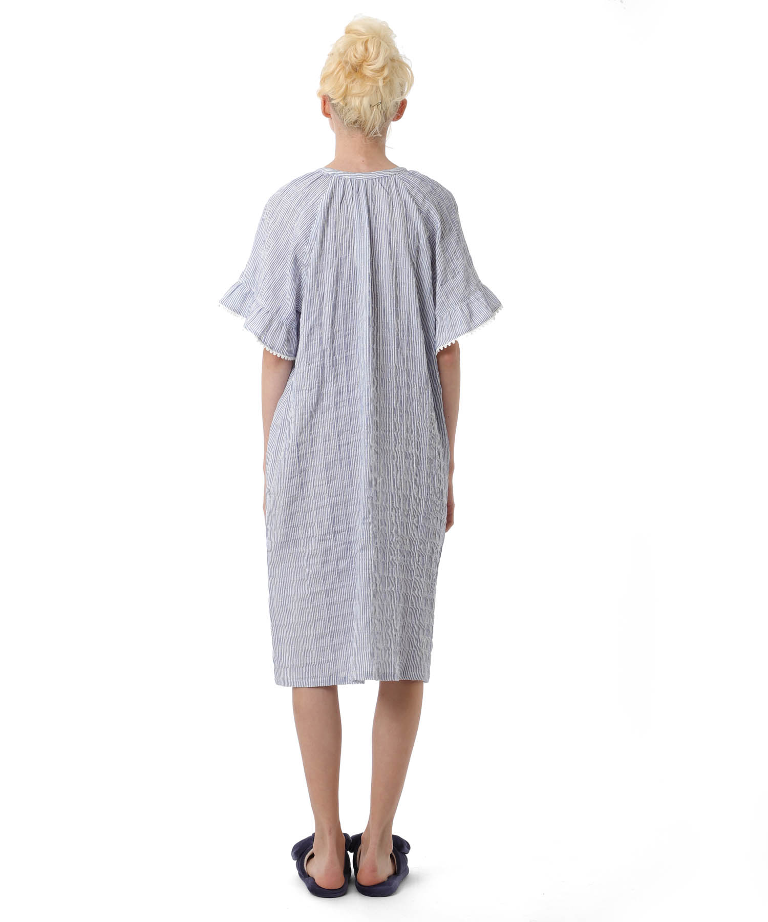 シャーリングガーゼ表ジャカードワンピース_パジャマ&ルームウェア-ワンピース・ネグリジェ_ブルー_6