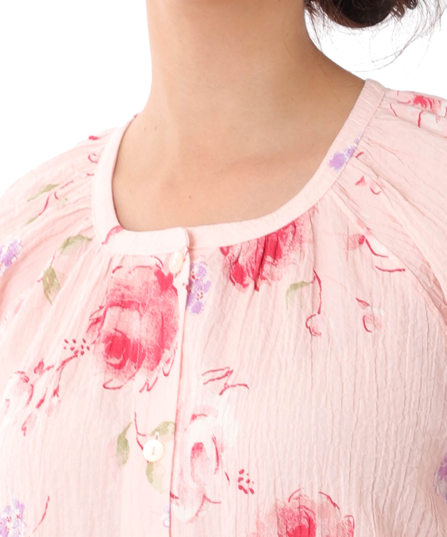 シャーリングボイルローズワンピース_パジャマ&ルームウェア-ワンピース・ネグリジェ_ピンク_3