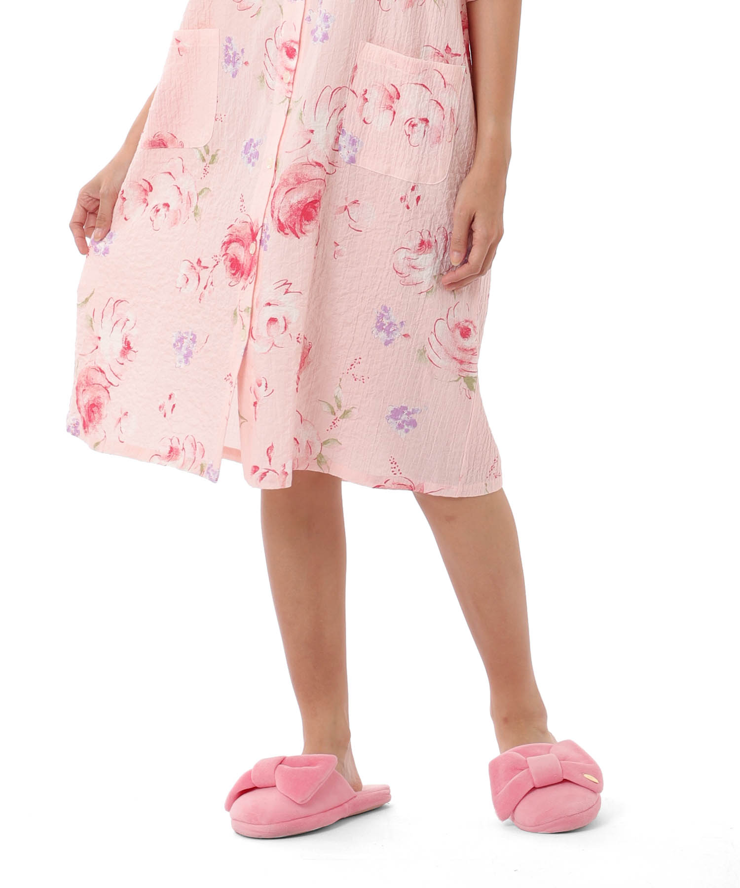 シャーリングボイルローズワンピース_パジャマ&ルームウェア-ワンピース・ネグリジェ_ピンク_6