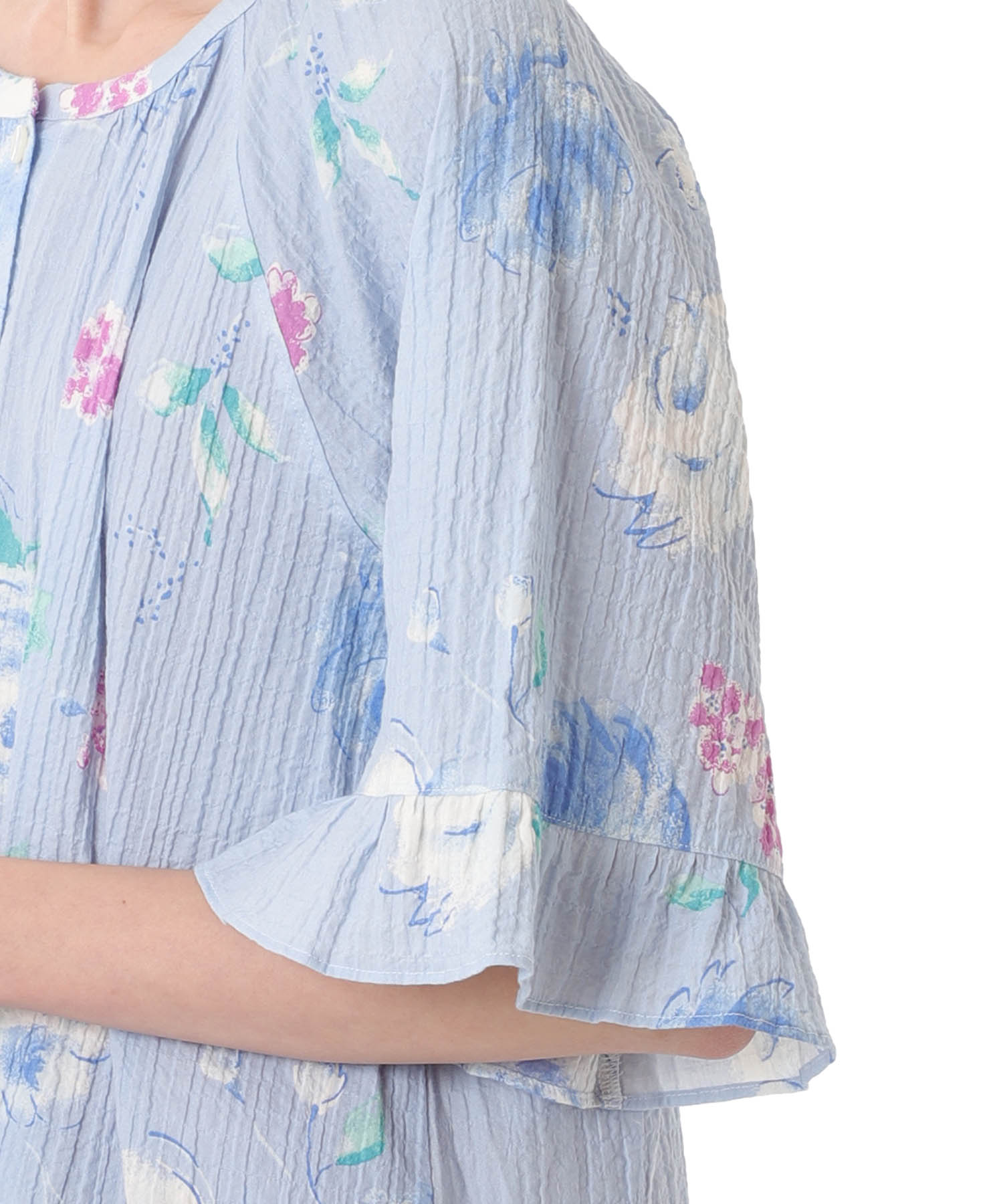 シャーリングボイルローズワンピース_パジャマ&ルームウェア-ワンピース・ネグリジェ_ブルー_3