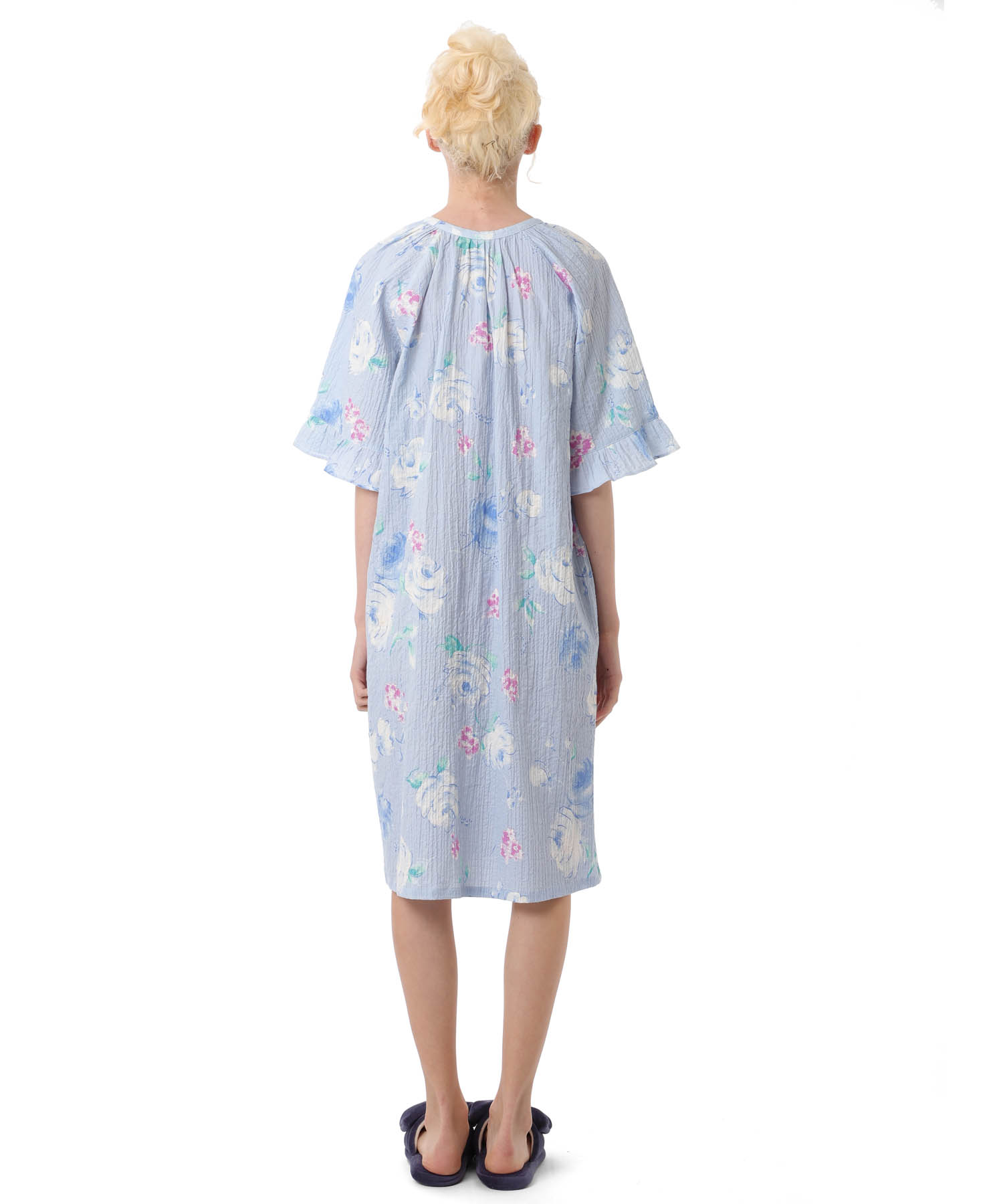 シャーリングボイルローズワンピース_パジャマ&ルームウェア-ワンピース・ネグリジェ_ブルー_5