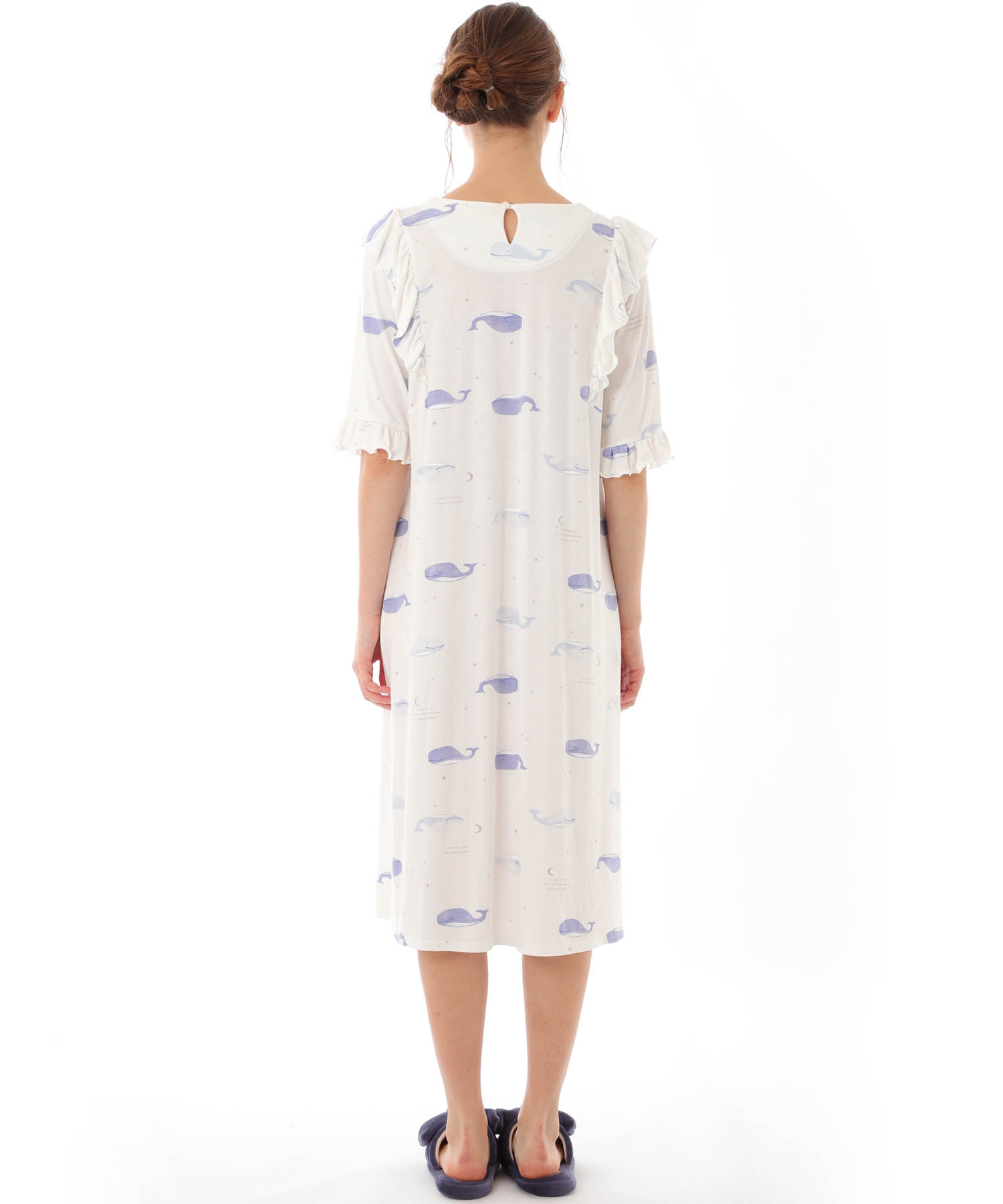 接触冷感リブニット夜空のくじらワンピース_パジャマ&ルームウェア-ワンピース・ネグリジェ_ホワイト_4