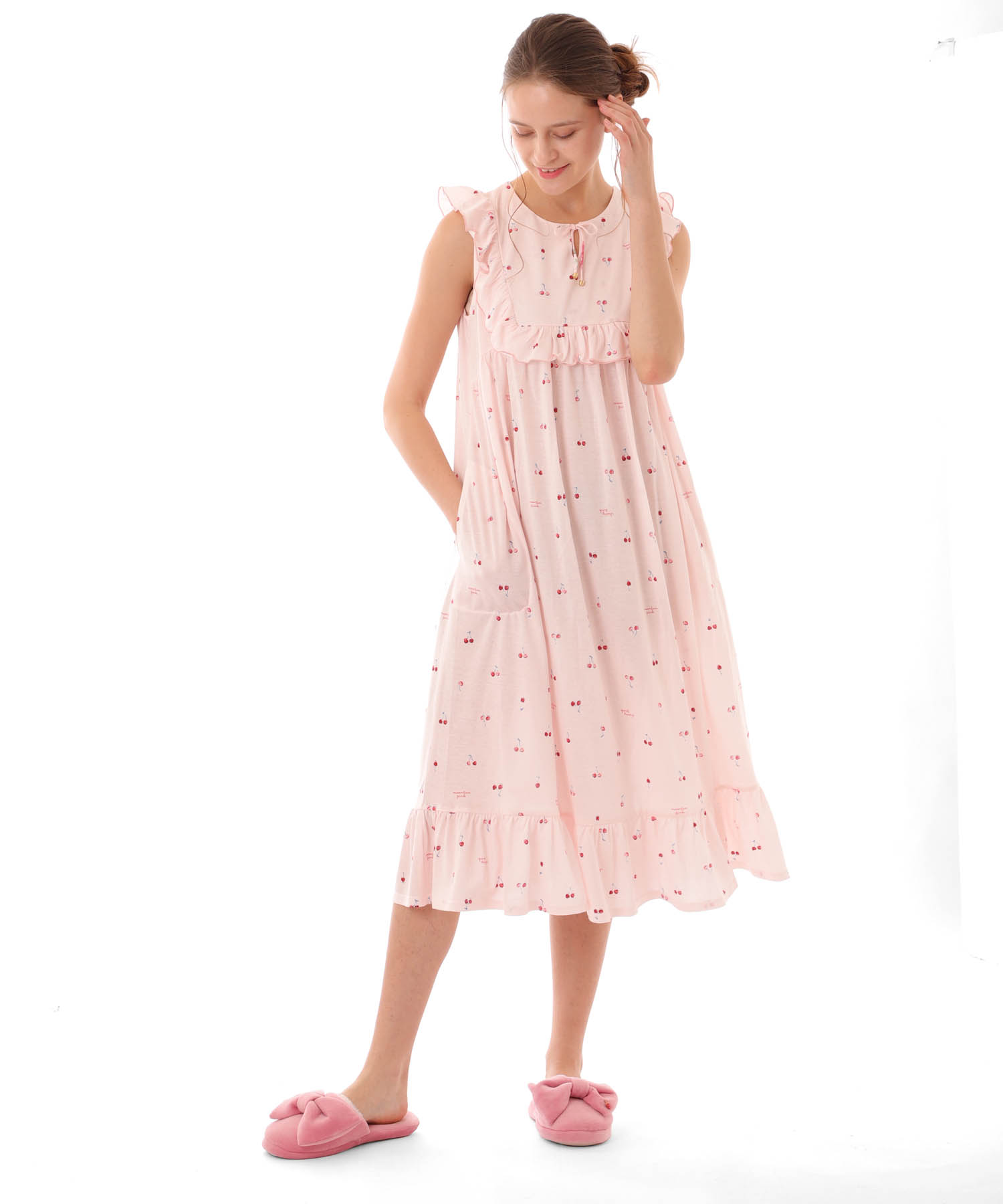 綿テンセルチェリーワンピース_パジャマ&ルームウェア-ワンピース・ネグリジェ_ピンク_0