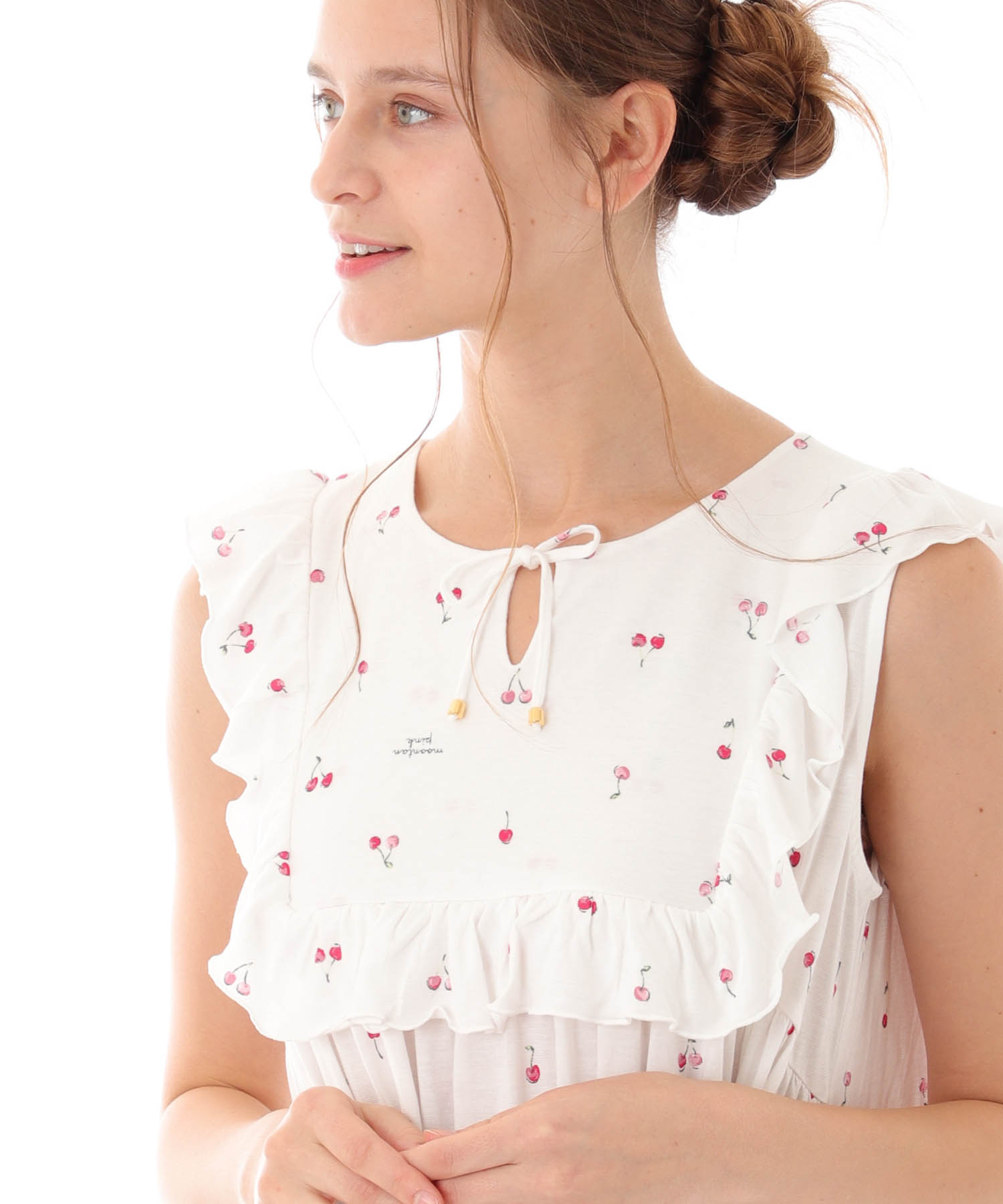 綿テンセルチェリーワンピース_パジャマ&ルームウェア-ワンピース・ネグリジェ_ホワイト_2