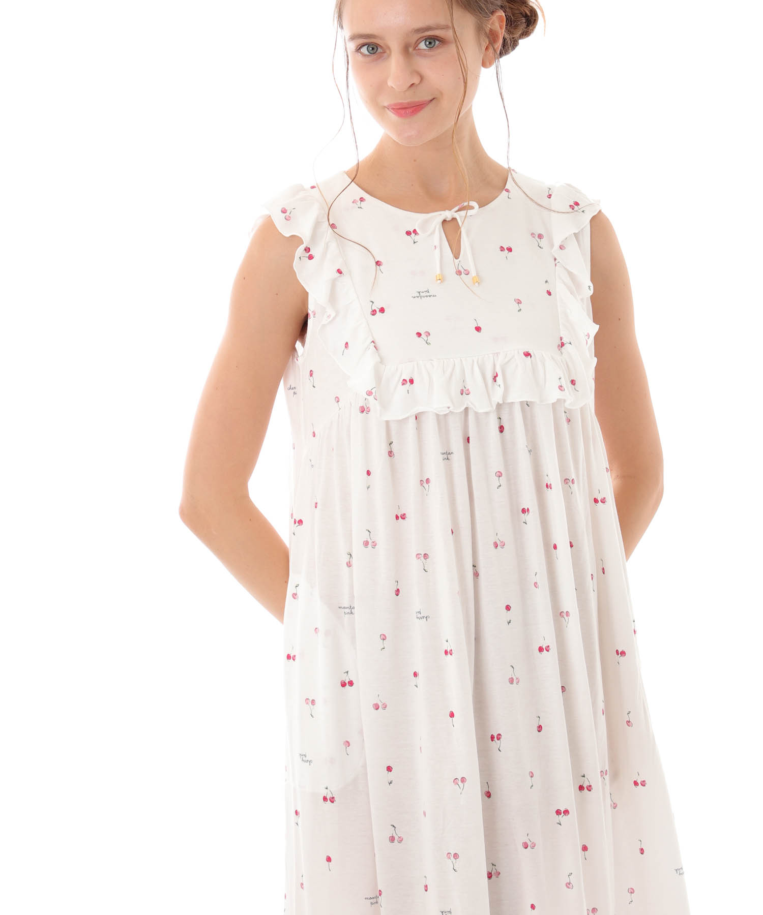 綿テンセルチェリーワンピース_パジャマ&ルームウェア-ワンピース・ネグリジェ_ホワイト_3