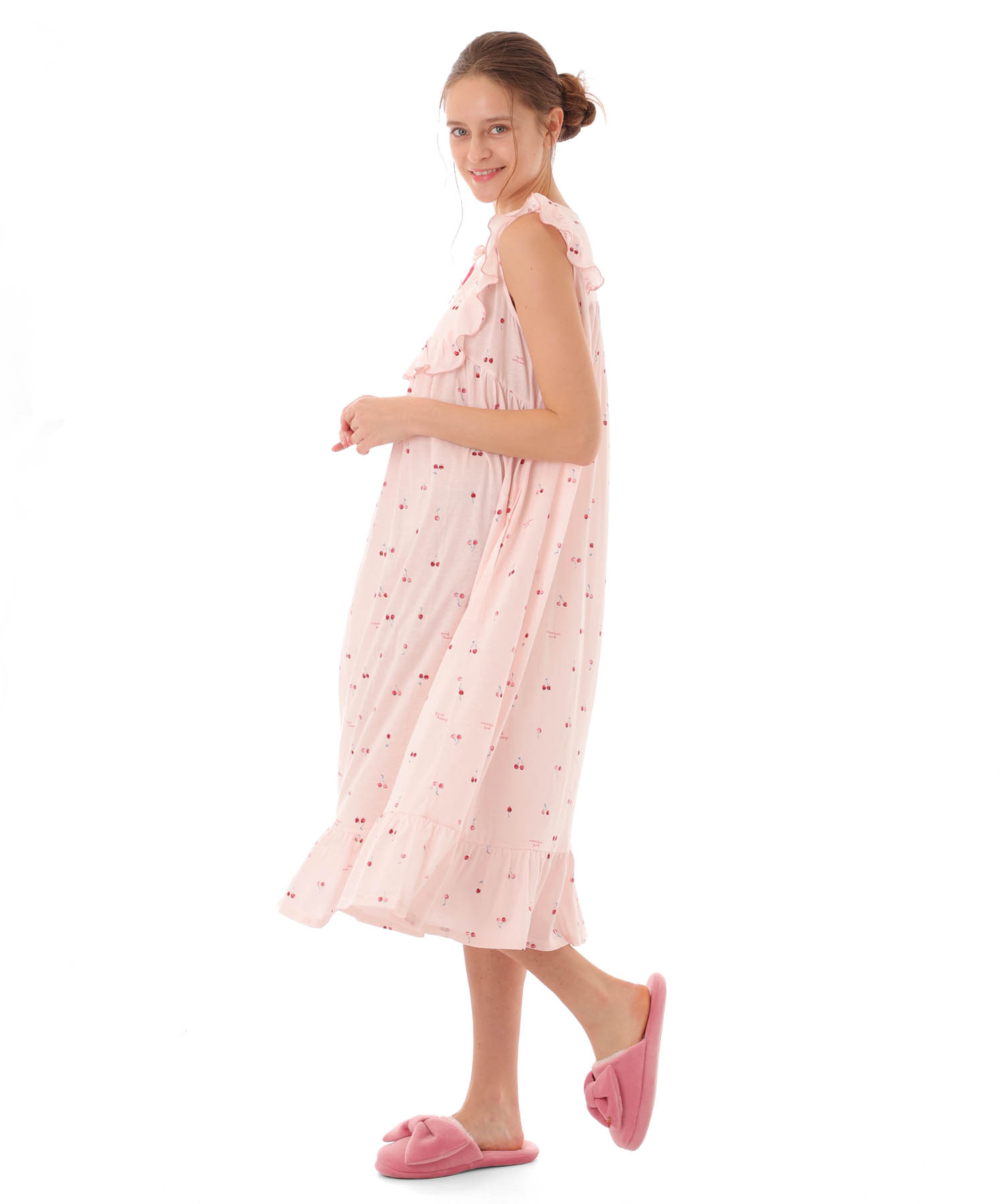 綿テンセルチェリーワンピース_パジャマ&ルームウェア-ワンピース・ネグリジェ_ピンク_1