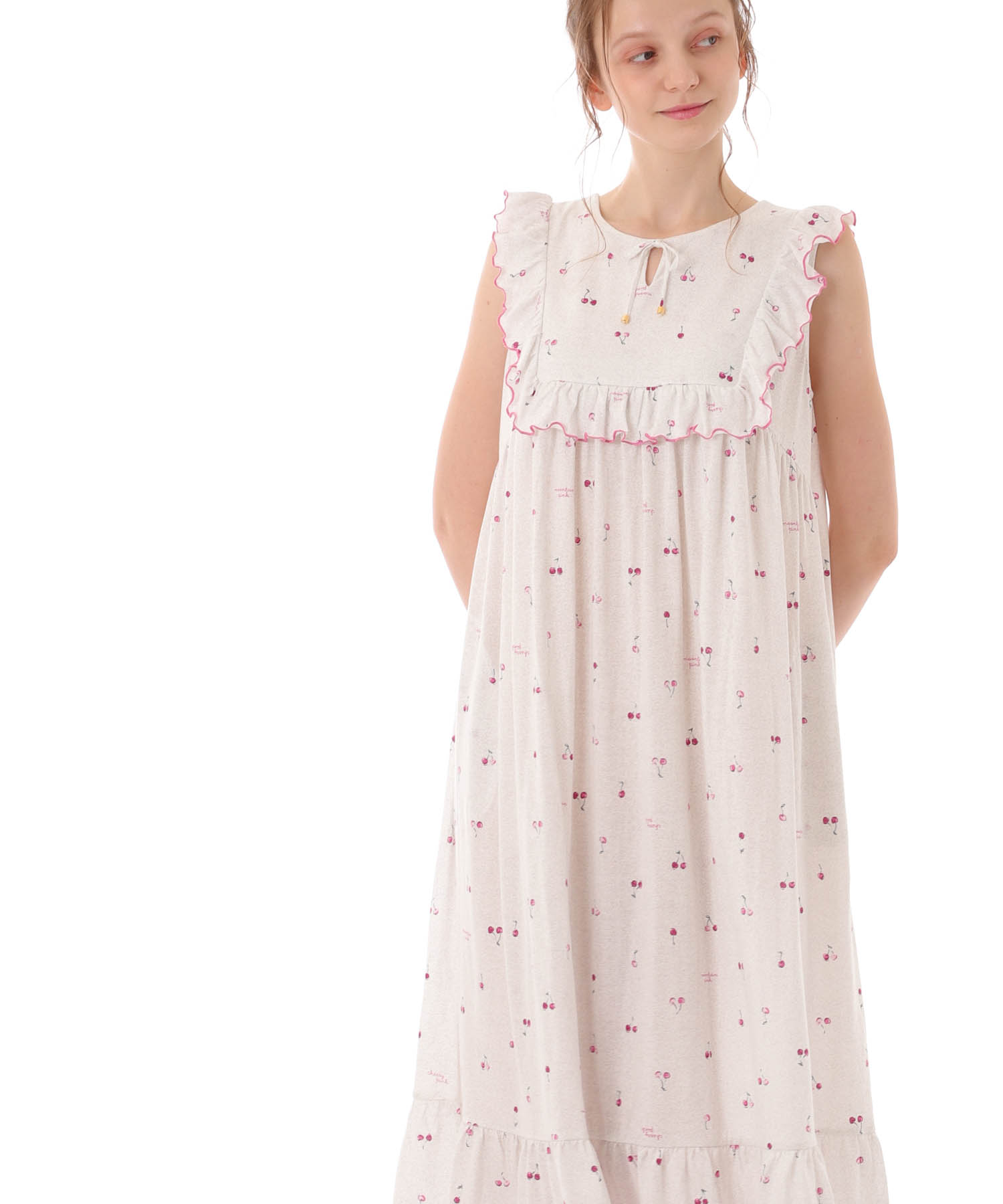 綿テンセルチェリーワンピース_パジャマ&ルームウェア-ワンピース・ネグリジェ_グレー_4