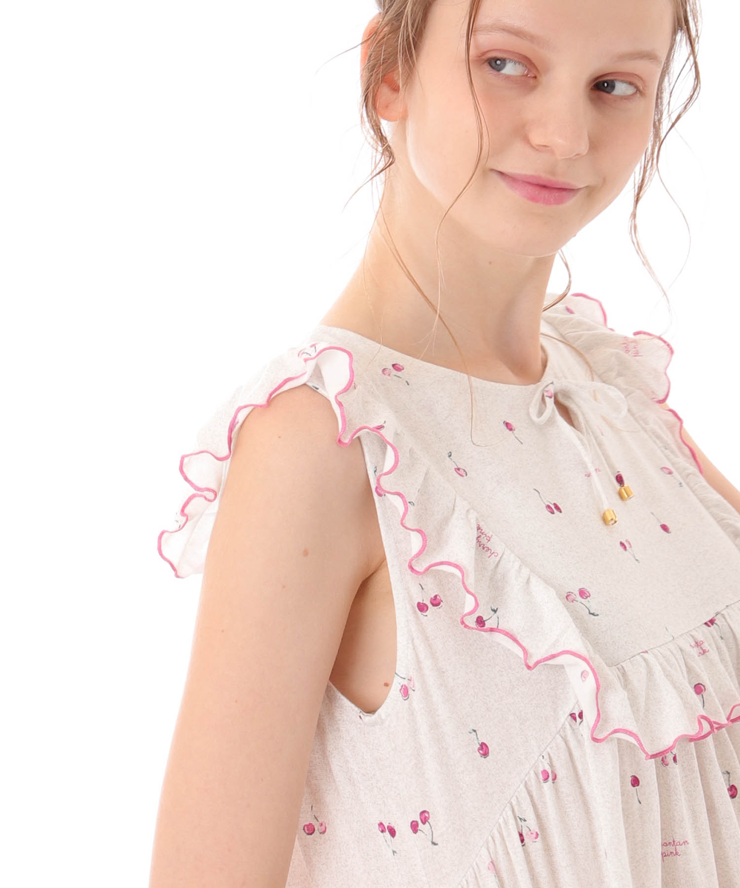 綿テンセルチェリーワンピース_パジャマ&ルームウェア-ワンピース・ネグリジェ_グレー_5