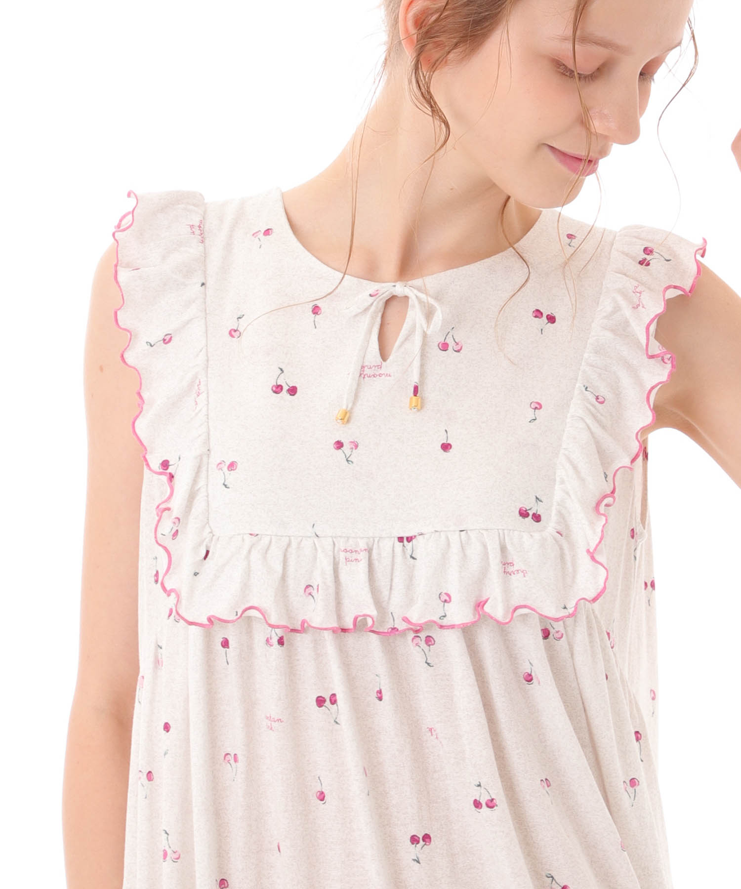 綿テンセルチェリーワンピース_パジャマ&ルームウェア-ワンピース・ネグリジェ_グレー_6