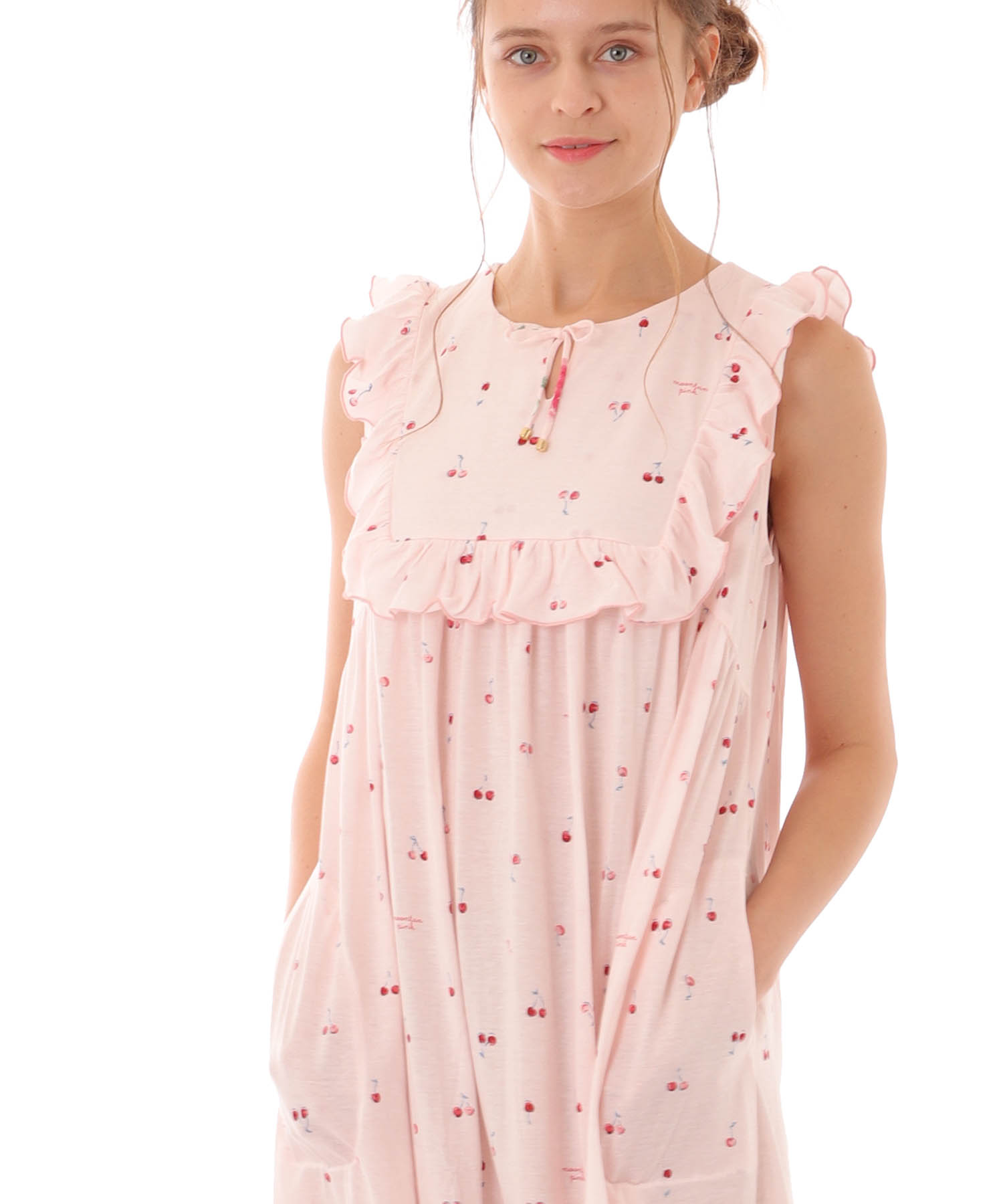 綿テンセルチェリーワンピース_パジャマ&ルームウェア-ワンピース・ネグリジェ_ピンク_2