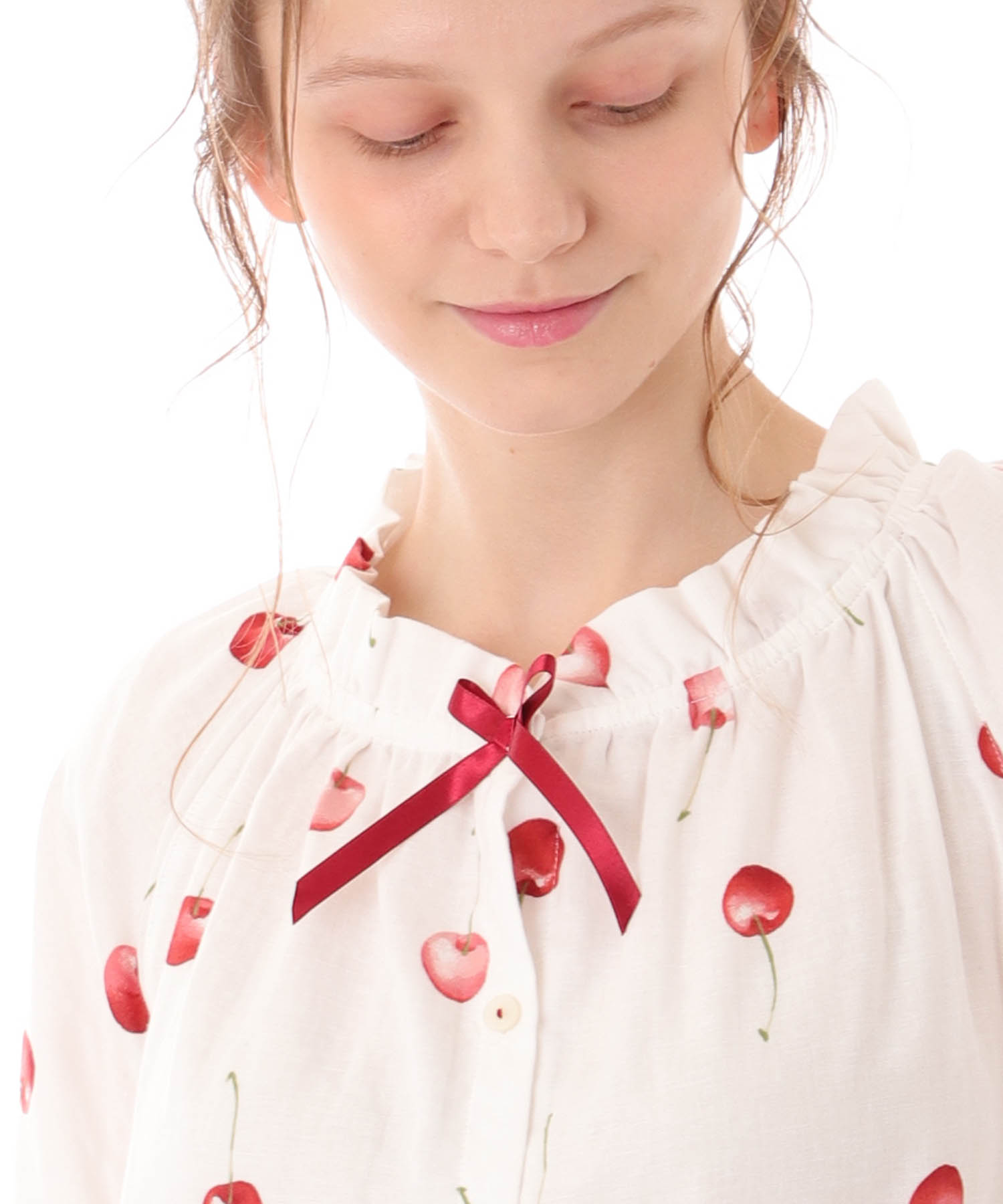 コットンＷガーゼチェリーワンピース_パジャマ&ルームウェア-ワンピース・ネグリジェ_ホワイト_3