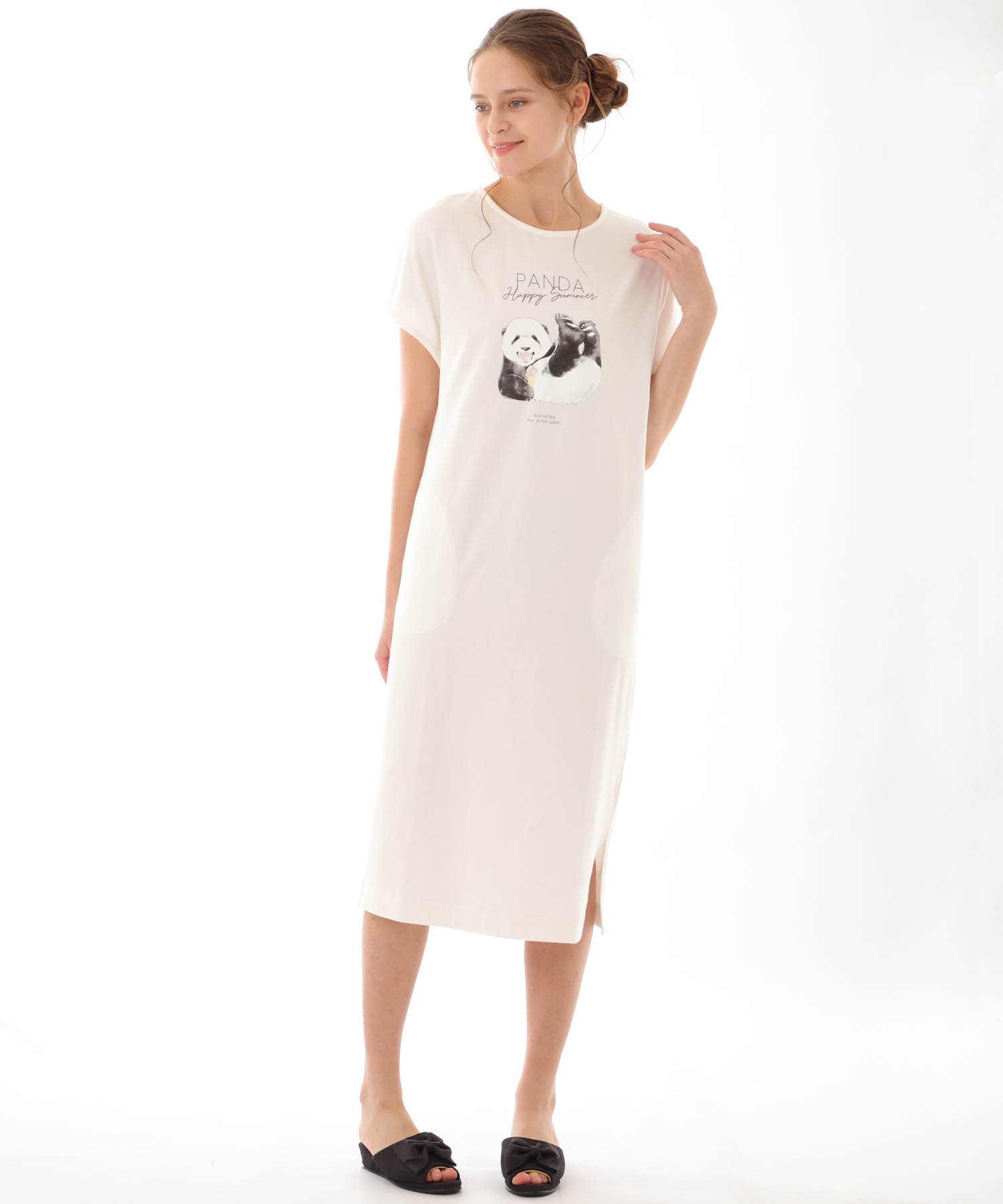 コットンベア天竺パンダワンピース_パジャマ&ルームウェア-ワンピース・ネグリジェ_ホワイト_1