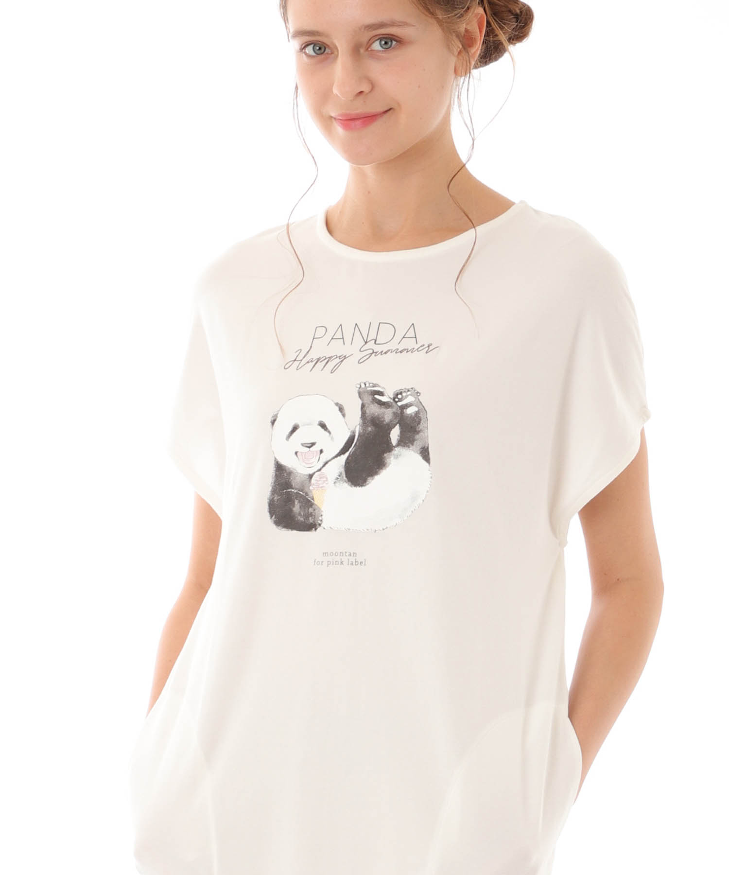 コットンベア天竺パンダワンピース_パジャマ&ルームウェア-ワンピース・ネグリジェ_ホワイト_0