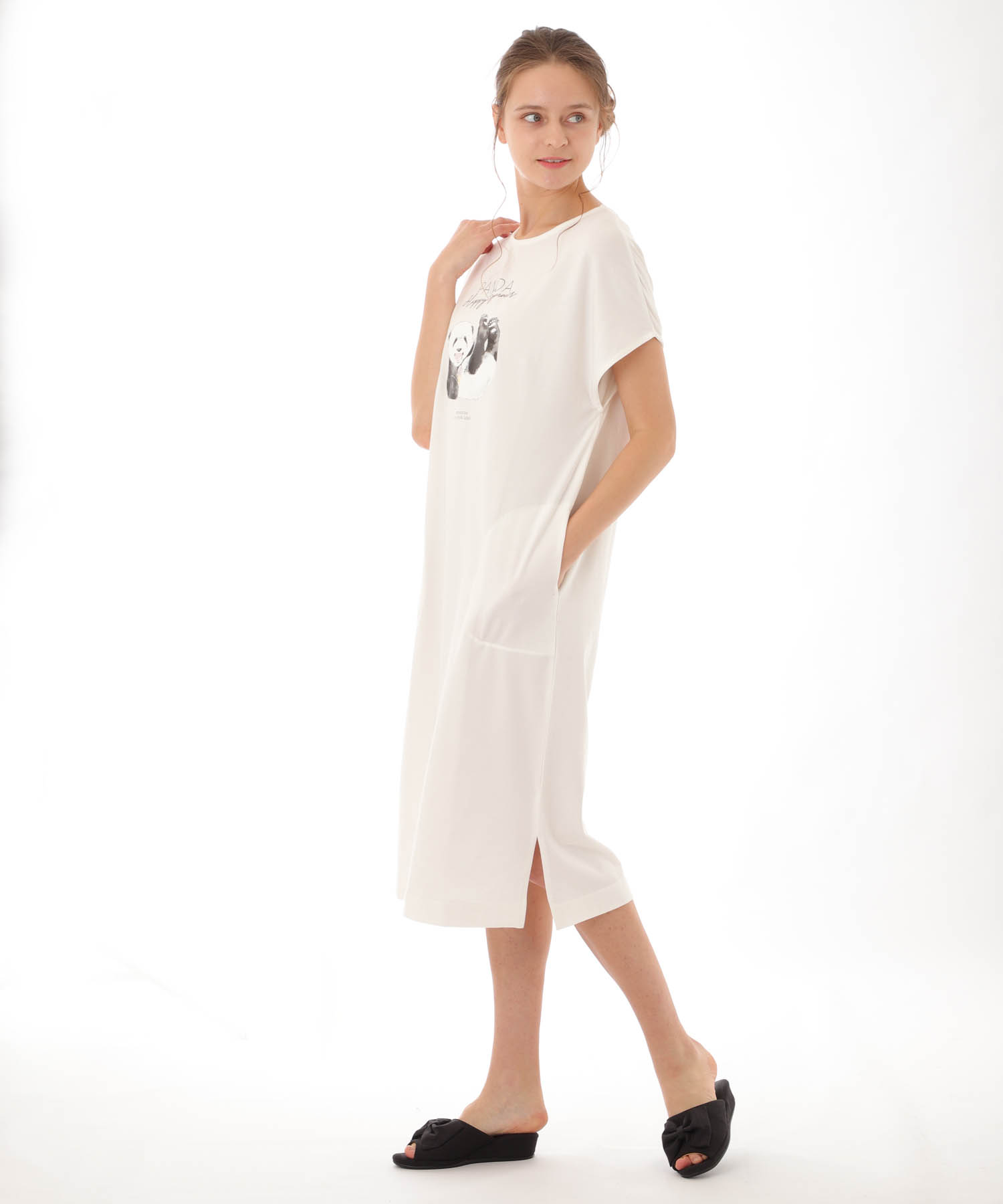 コットンベア天竺パンダワンピース_パジャマ&ルームウェア-ワンピース・ネグリジェ_ホワイト_2