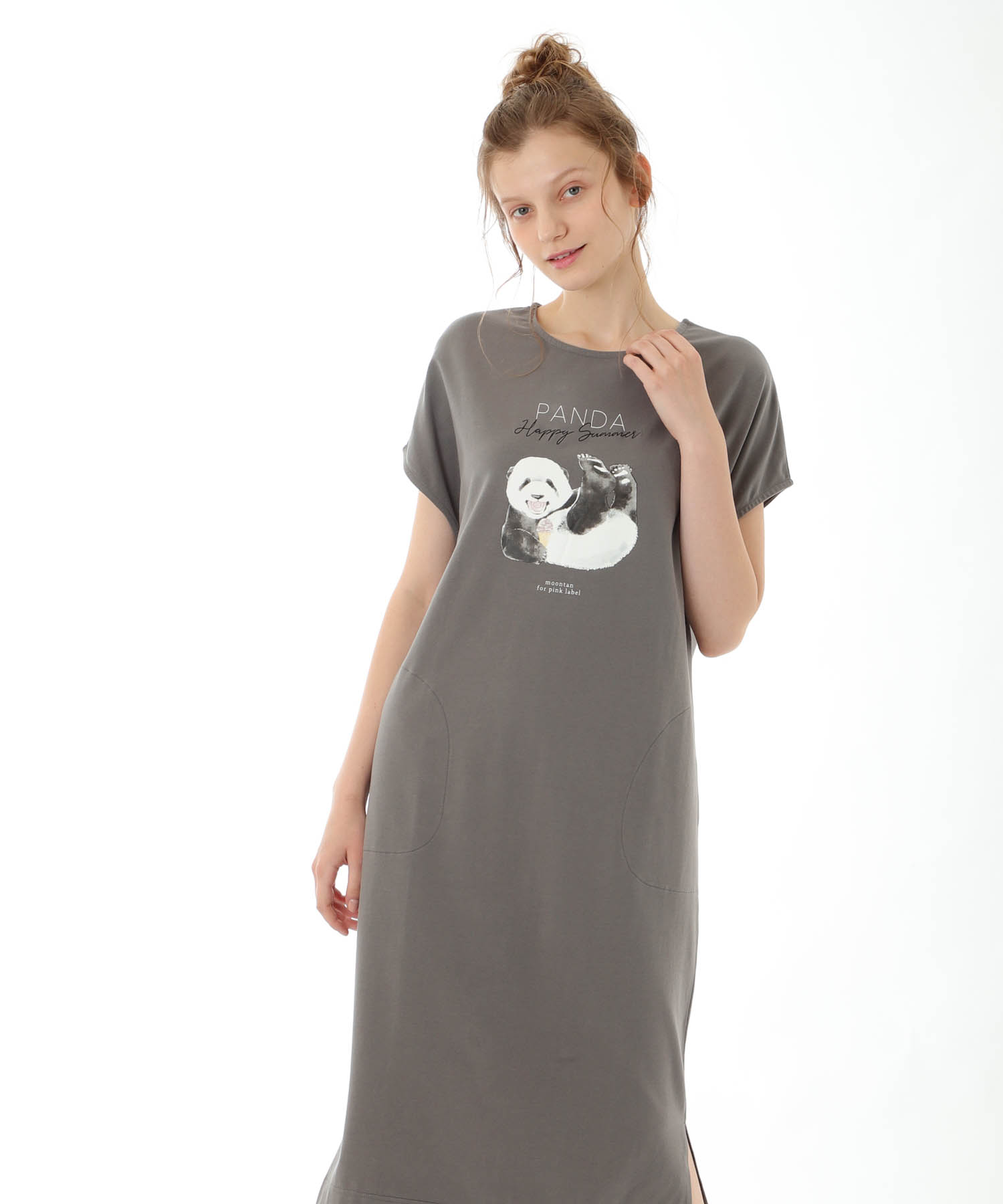 コットンベア天竺パンダワンピース_パジャマ&ルームウェア-ワンピース・ネグリジェ_グレー_2