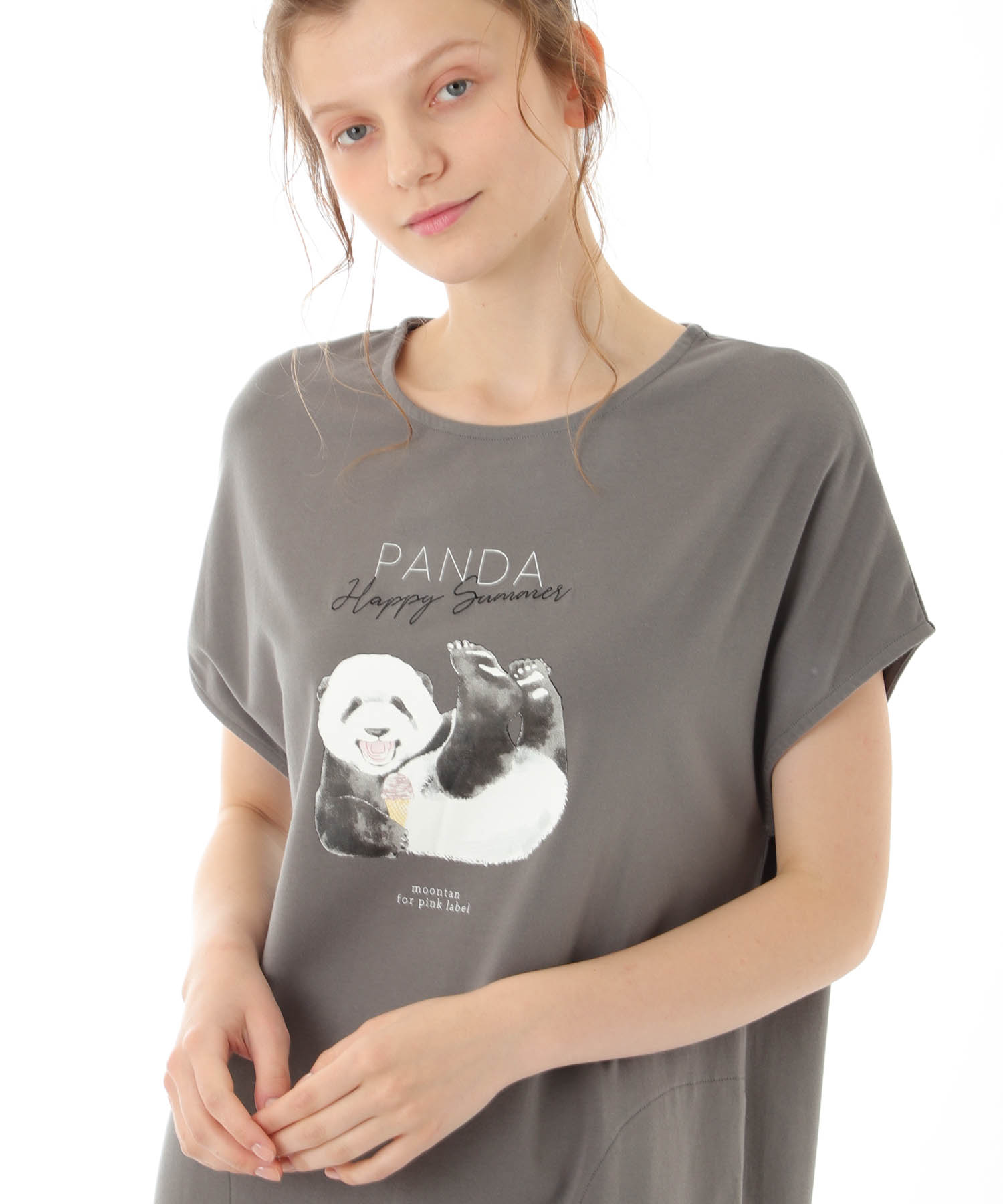 コットンベア天竺パンダワンピース_パジャマ&ルームウェア-ワンピース・ネグリジェ_グレー_3