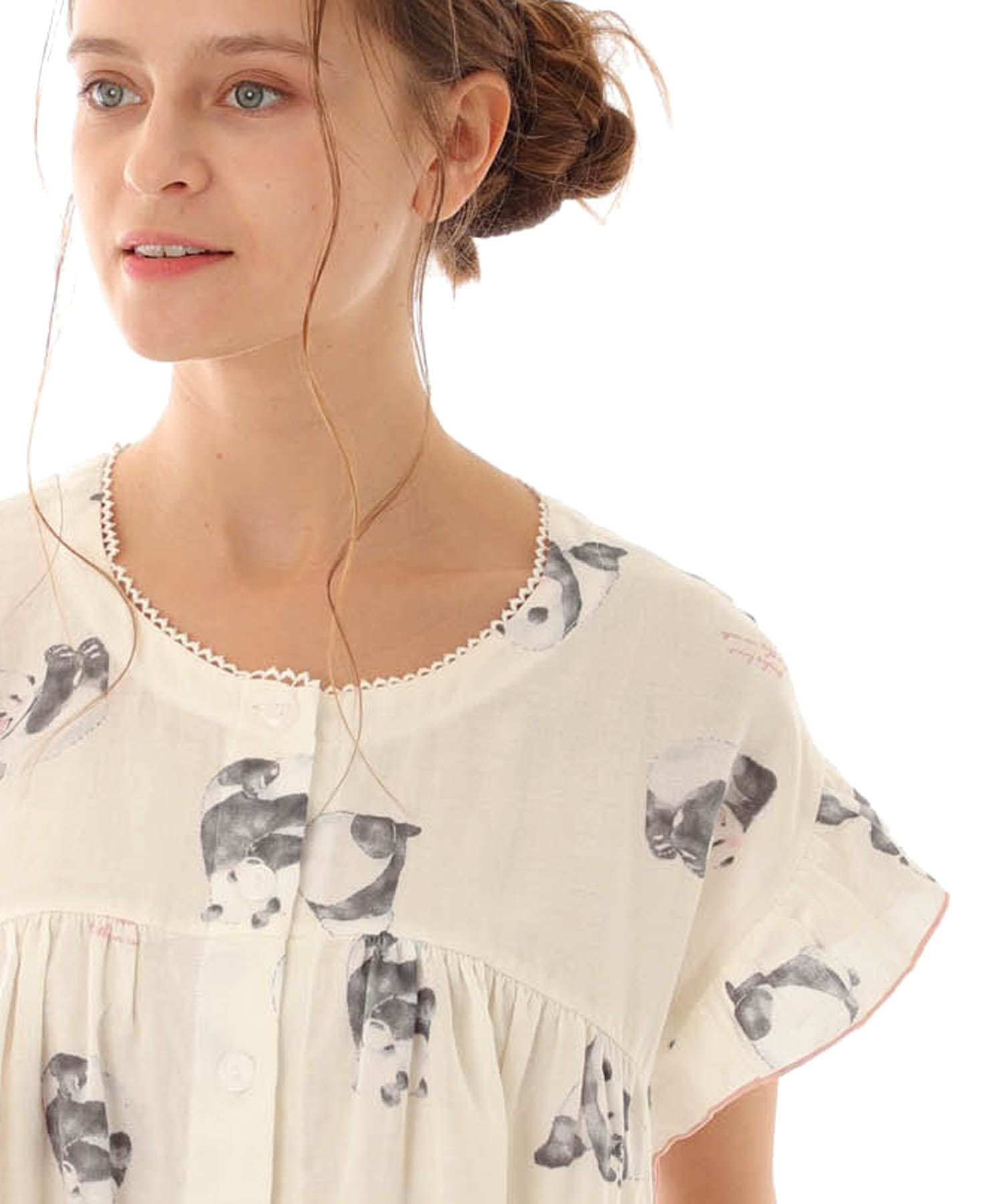 ダブルガーゼパンダワンピース_パジャマ&ルームウェア-ワンピース・ネグリジェ_クリーム_3