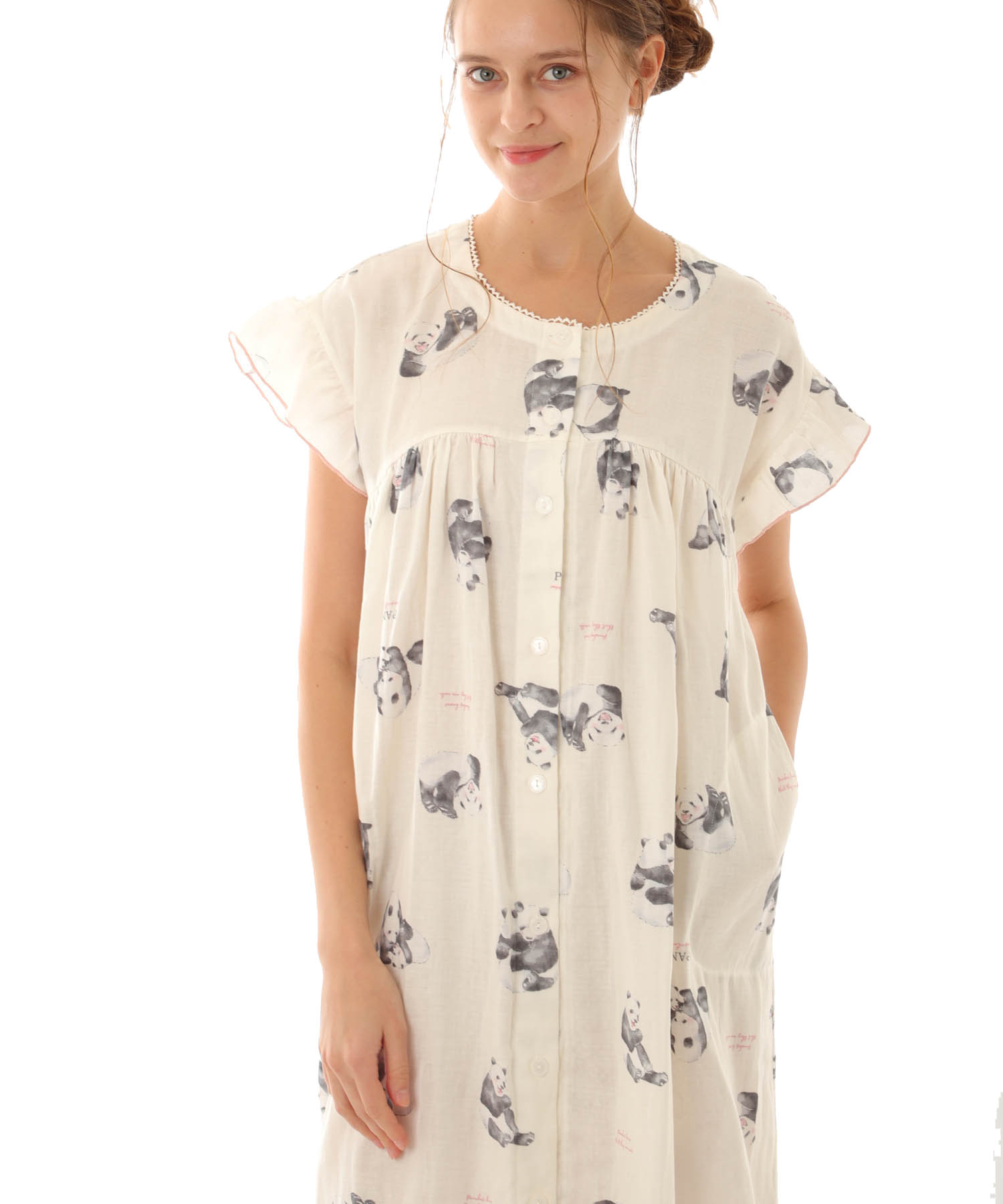 ダブルガーゼパンダワンピース_パジャマ&ルームウェア-ワンピース・ネグリジェ_クリーム_2