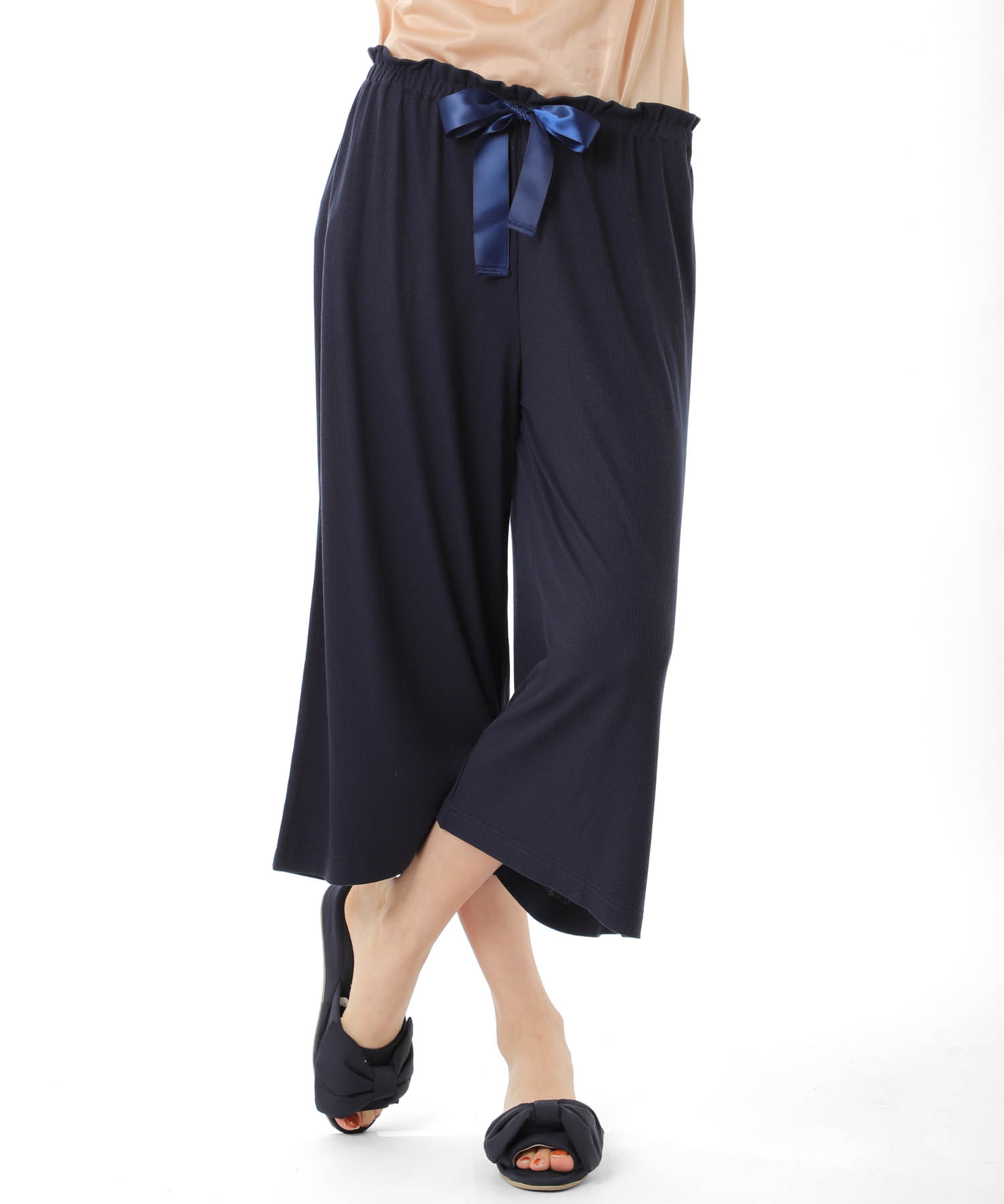 接触冷感リブニットパンツ_パジャマ&ルームウェア-ボトムス_ネイビー_0